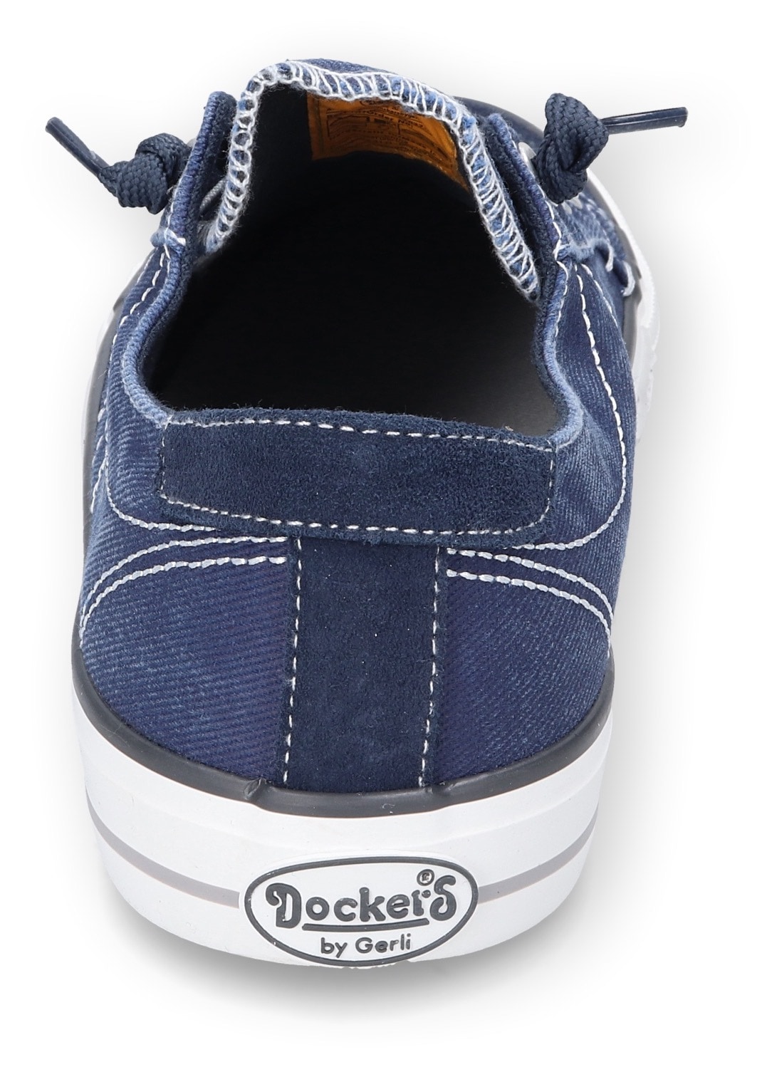 Dockers by Gerli Slip-On Sneaker, Freizeitschuh, Retro Sneaker, Fake Schnürung, in cooler Jeansoptik