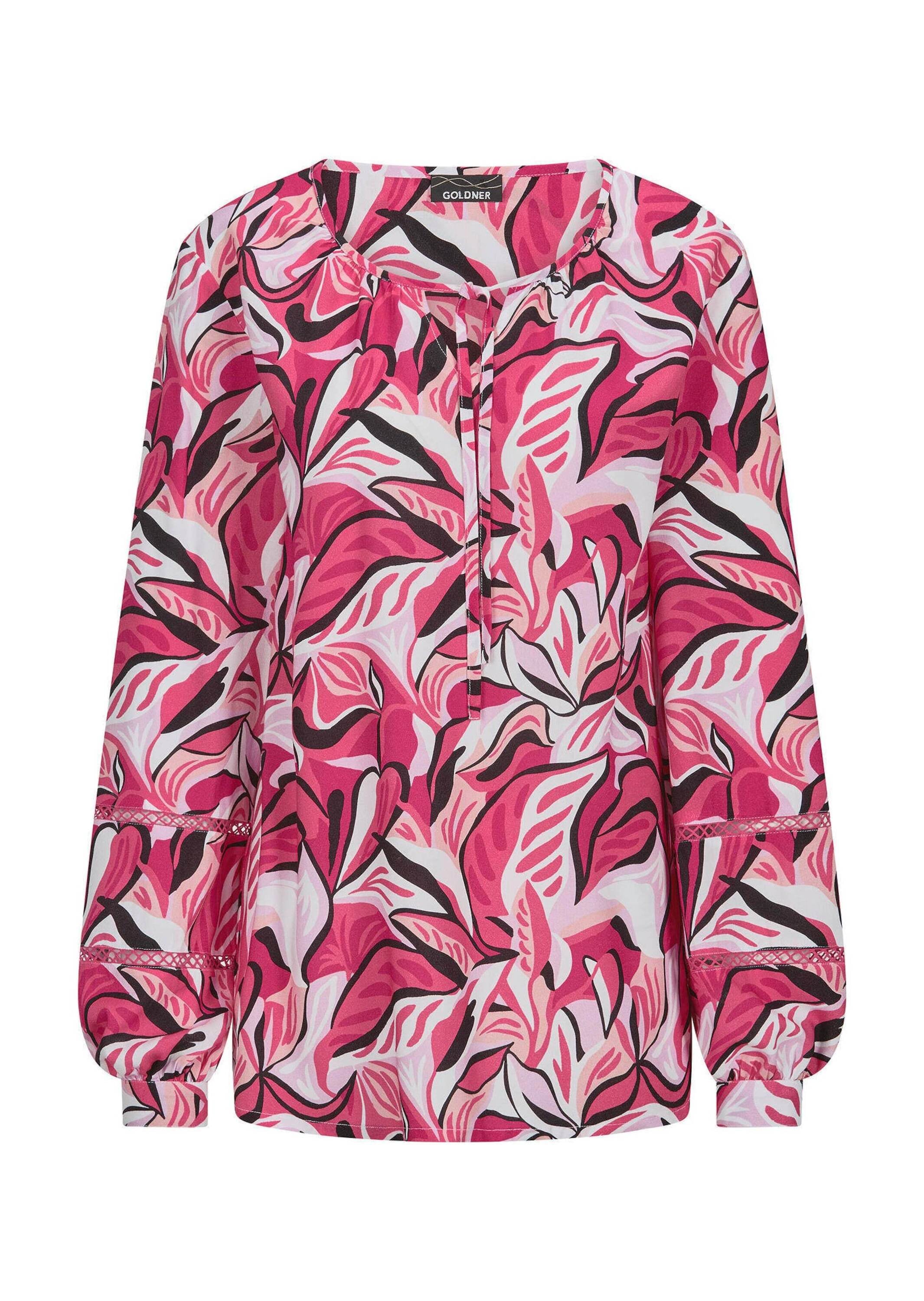 GOLDNER Kurzarmbluse "Viskosebluse mit floralem Muster" Spitzenbänchen im Ä günstig online kaufen