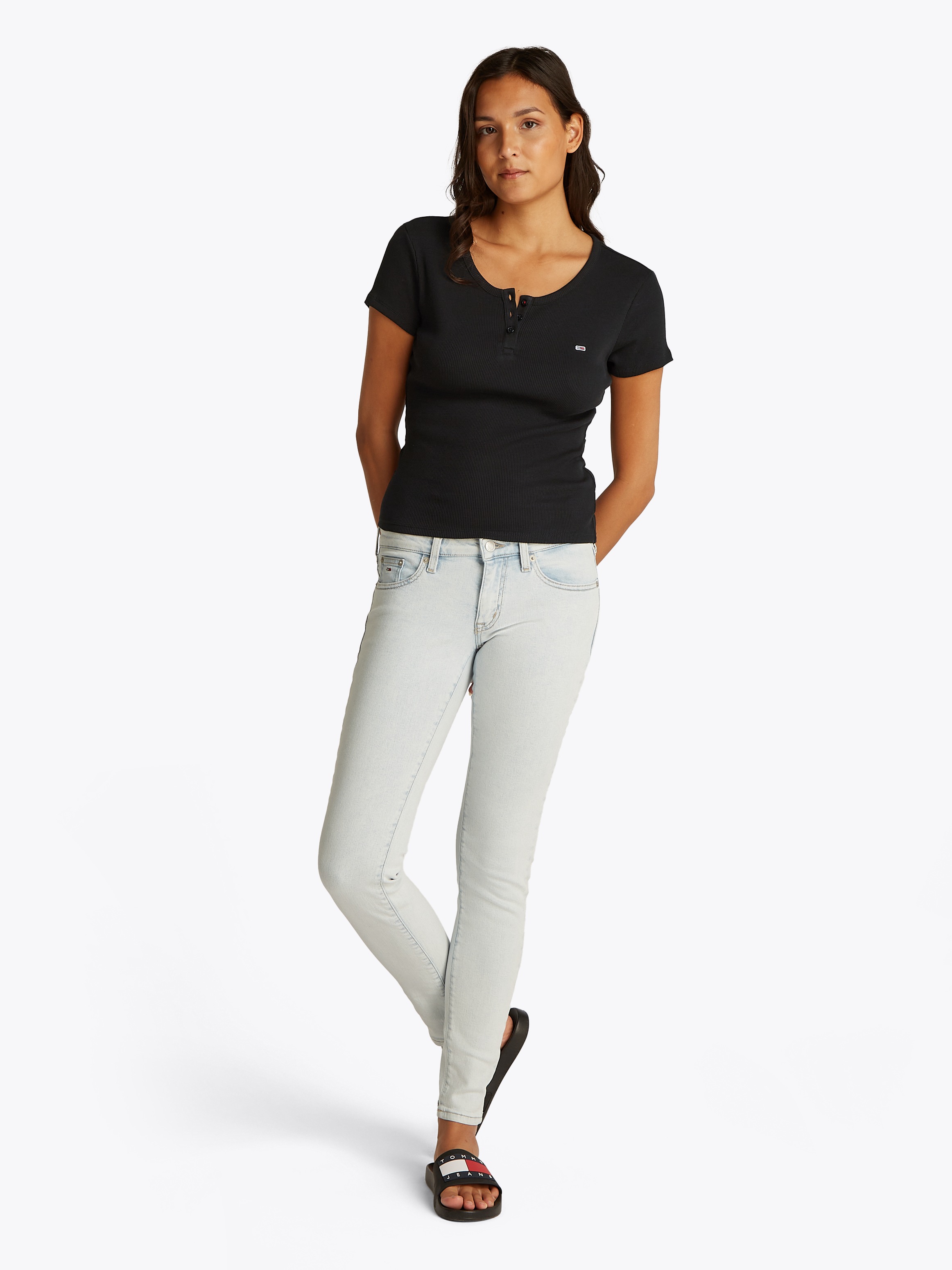 Tommy Jeans T-Shirt »TJW SLIM BUTTON RIB C-NECK SS«, mit Knöpfen