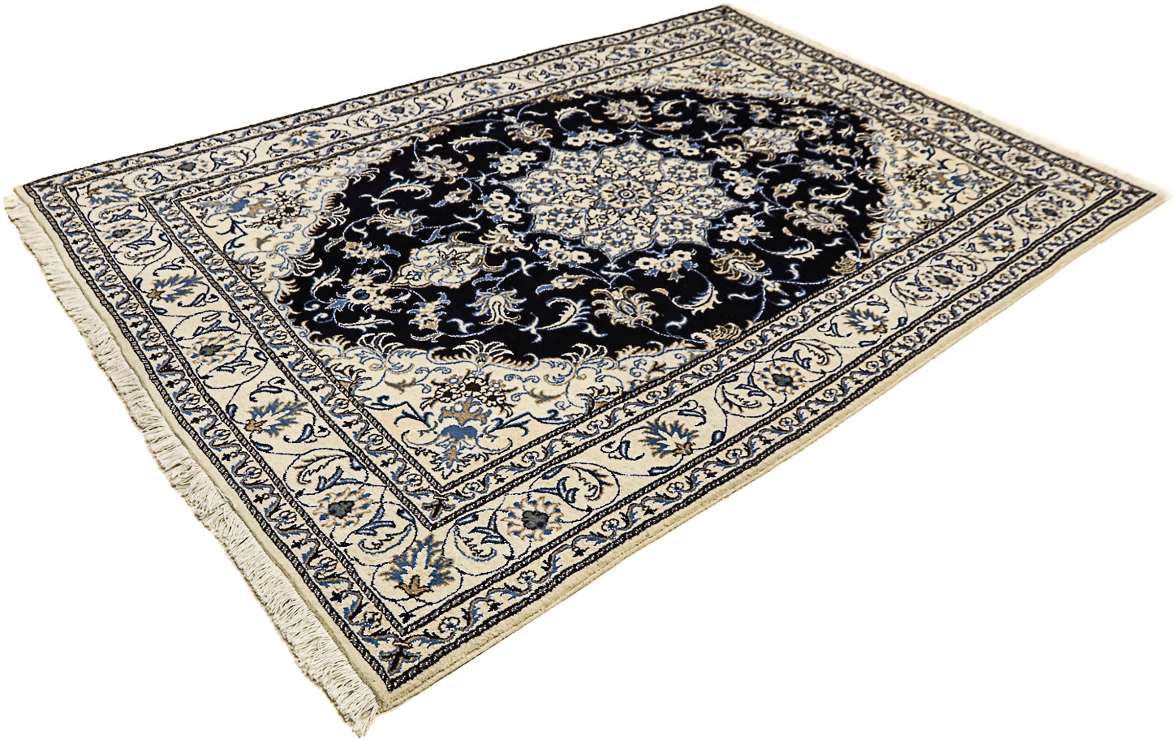 morgenland Orientteppich "Perser - Nain - 235 x 165 cm - dunkelblau", rechteckig, 12 mm Höhe, Wohnzimmer, Handgeknüpft, 