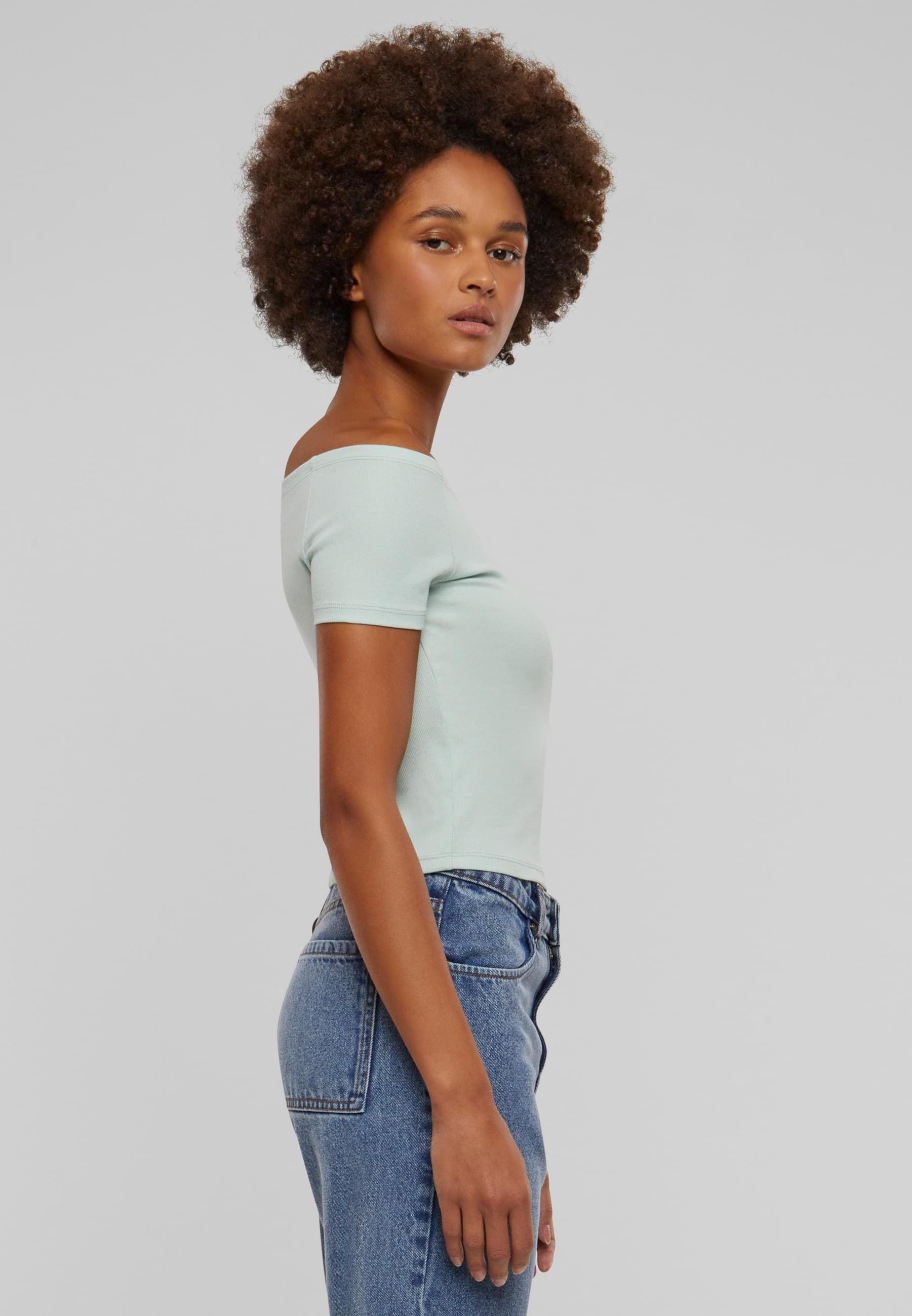 URBAN CLASSICS T-Shirt »Urban Classics Damen Ladies Organic Off Shoulder Rib Tee«, (1 tlg.)