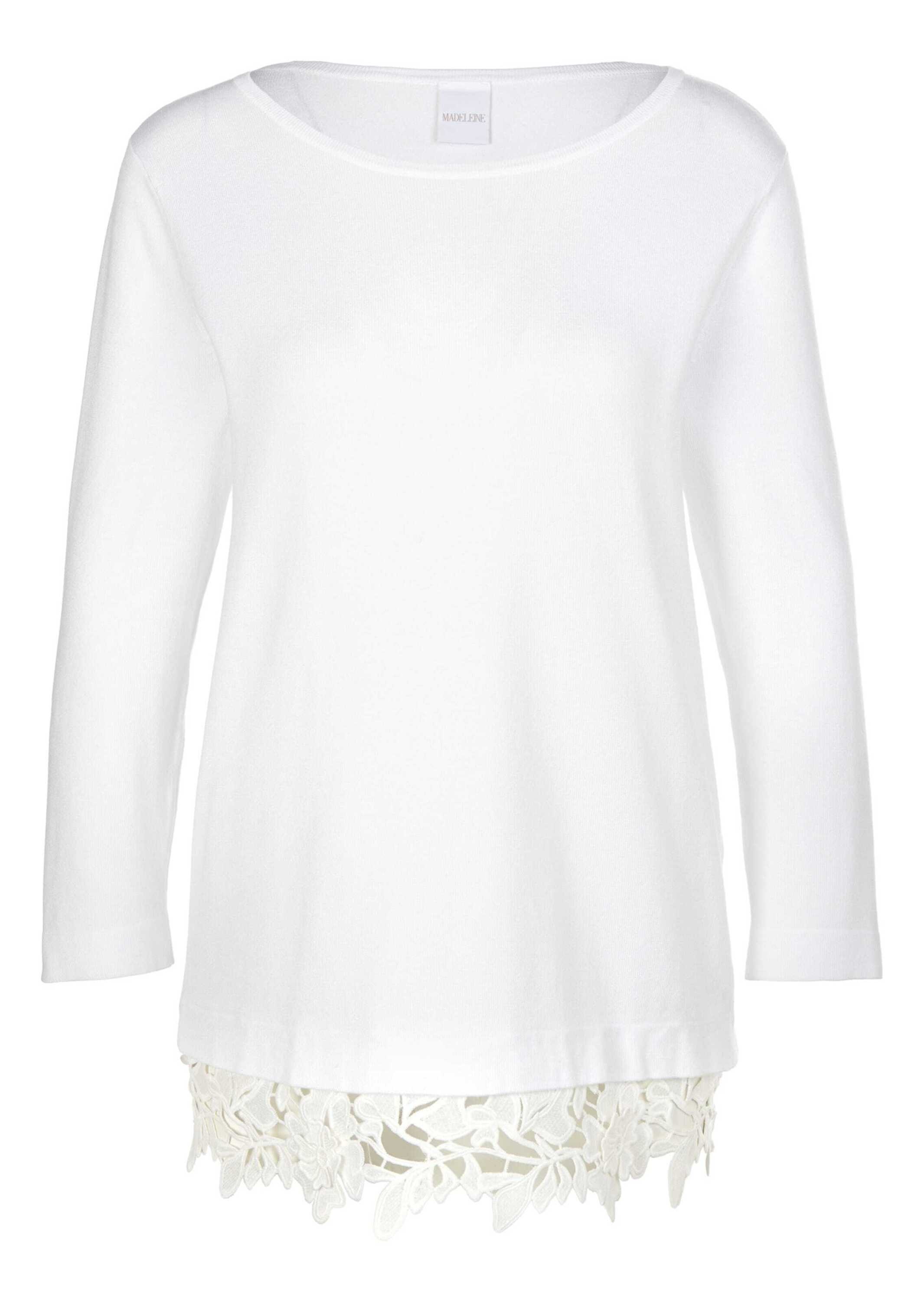 MADELEINE Damen Longpullover "Pullover Pullover mit Spitzensaum", weiß, Gr. 44, Obermaterial: 70% Viskose CV. 30% Polyamid PA., Pullover