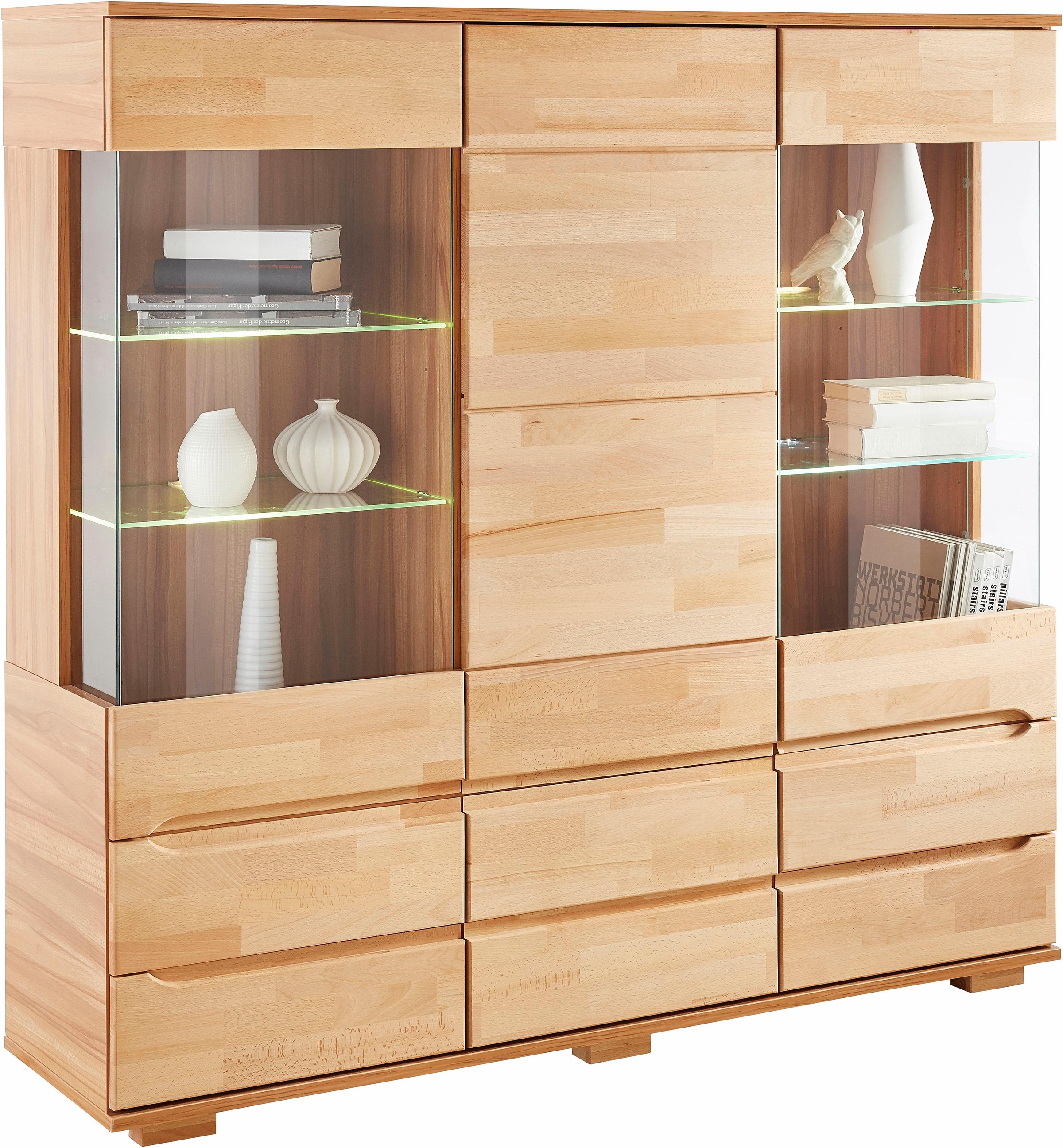 Home affaire Highboard "Ribe,150cm breit,40 cm tief,Fronten Massivholz,9 Fä günstig online kaufen
