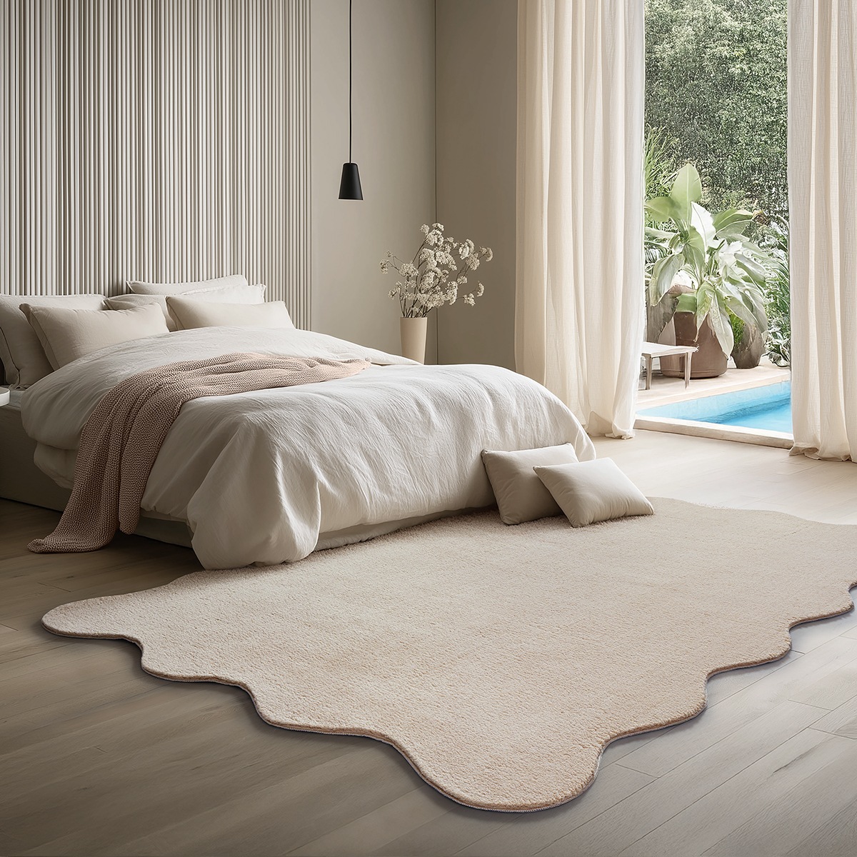 Teppich THE CARPET "Relax Scallop kuschelig & Super Soft", beige, B:120cm L:160cm, Polyester, Teppiche, Teppich, Anti-Rutsch Unterseite, Waschbar bis 30 Grad, Felloptik