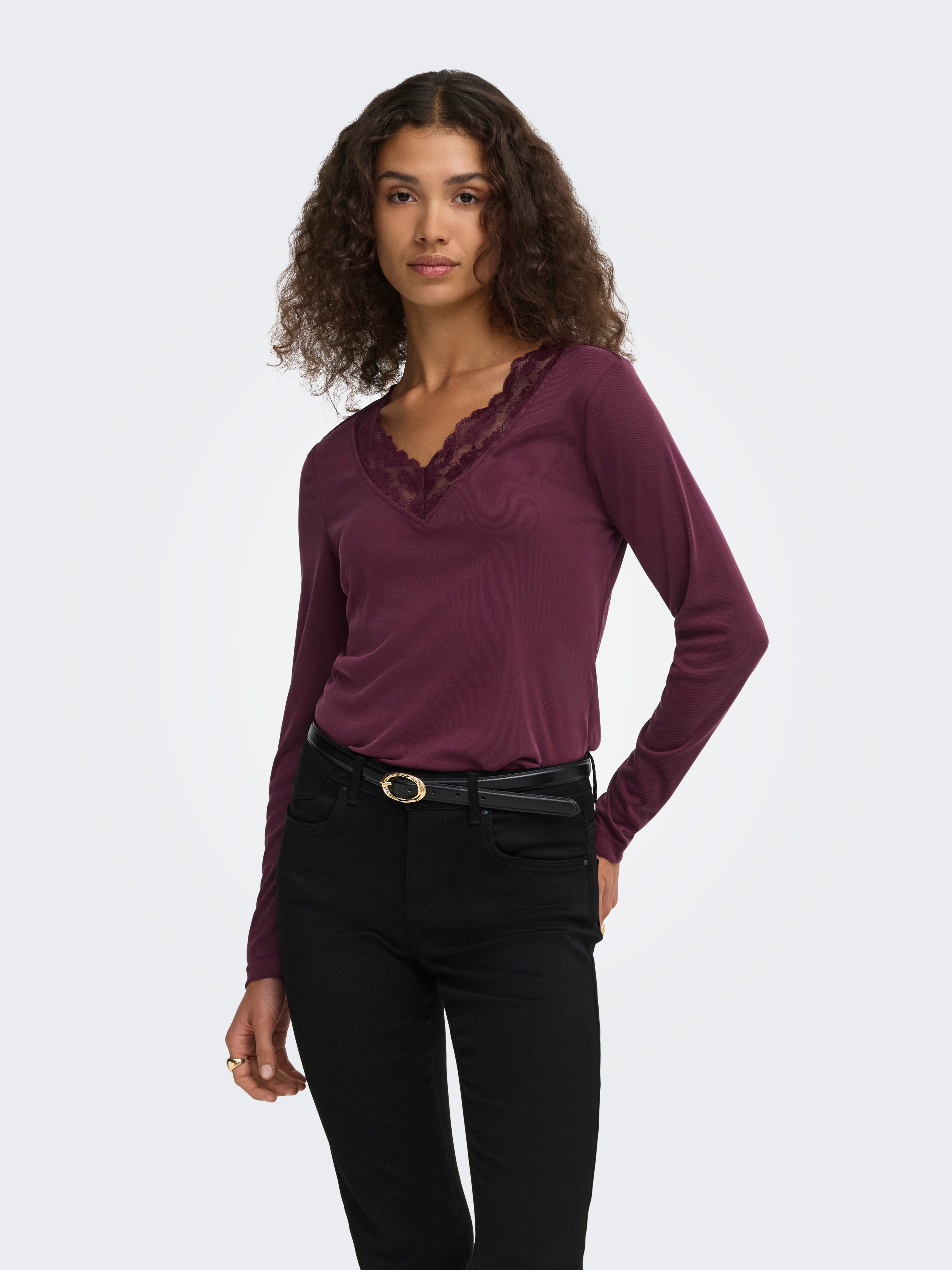 ONLY "ONLIDA L/S V NECK LACE TOP CS JRS" Viskosemischung, regular fit