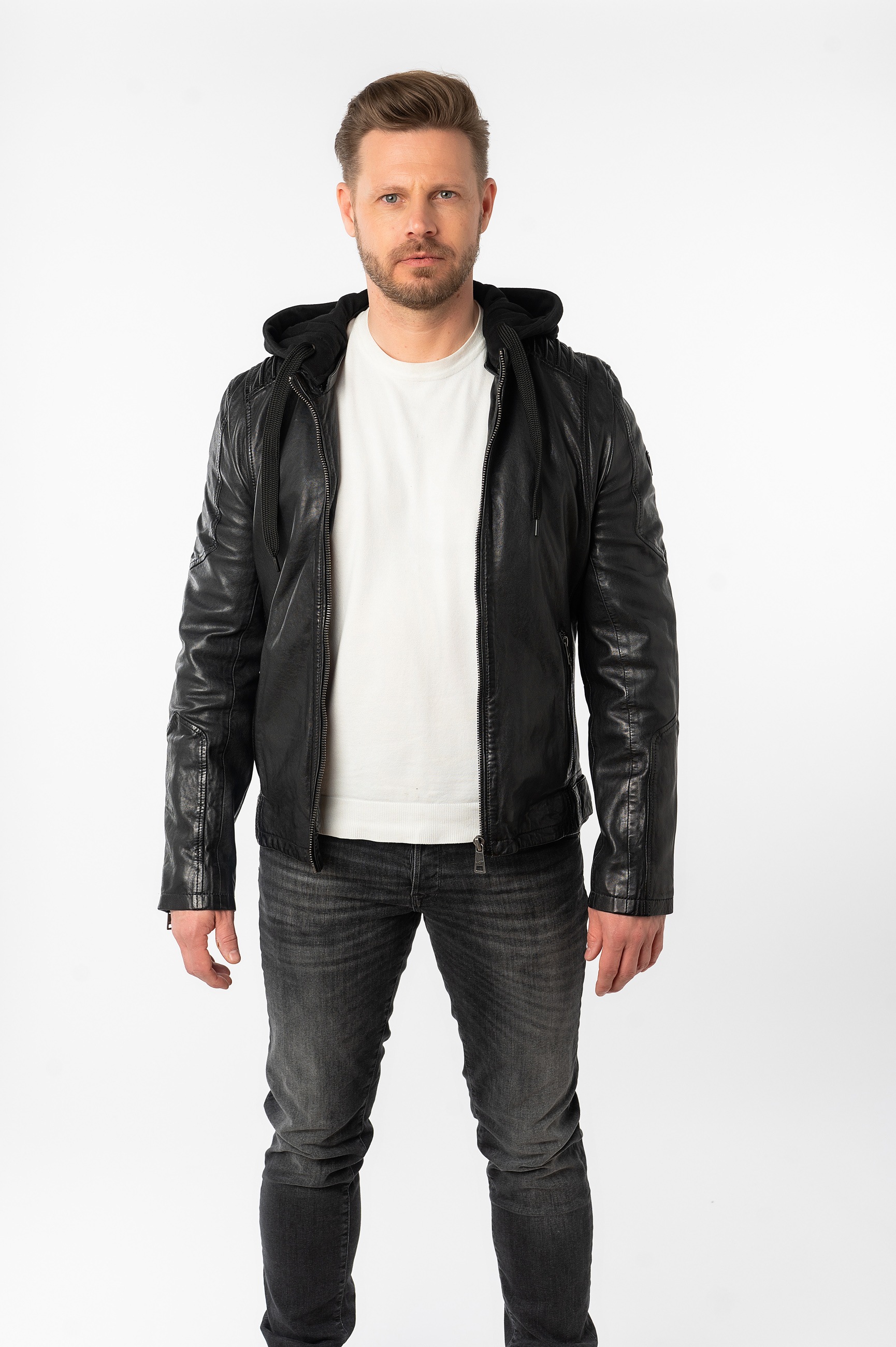 Mauritius Lederjacke "MMUbaldo SF" mit Kapuze mit abnehmbarer Jerseykapuze günstig online kaufen