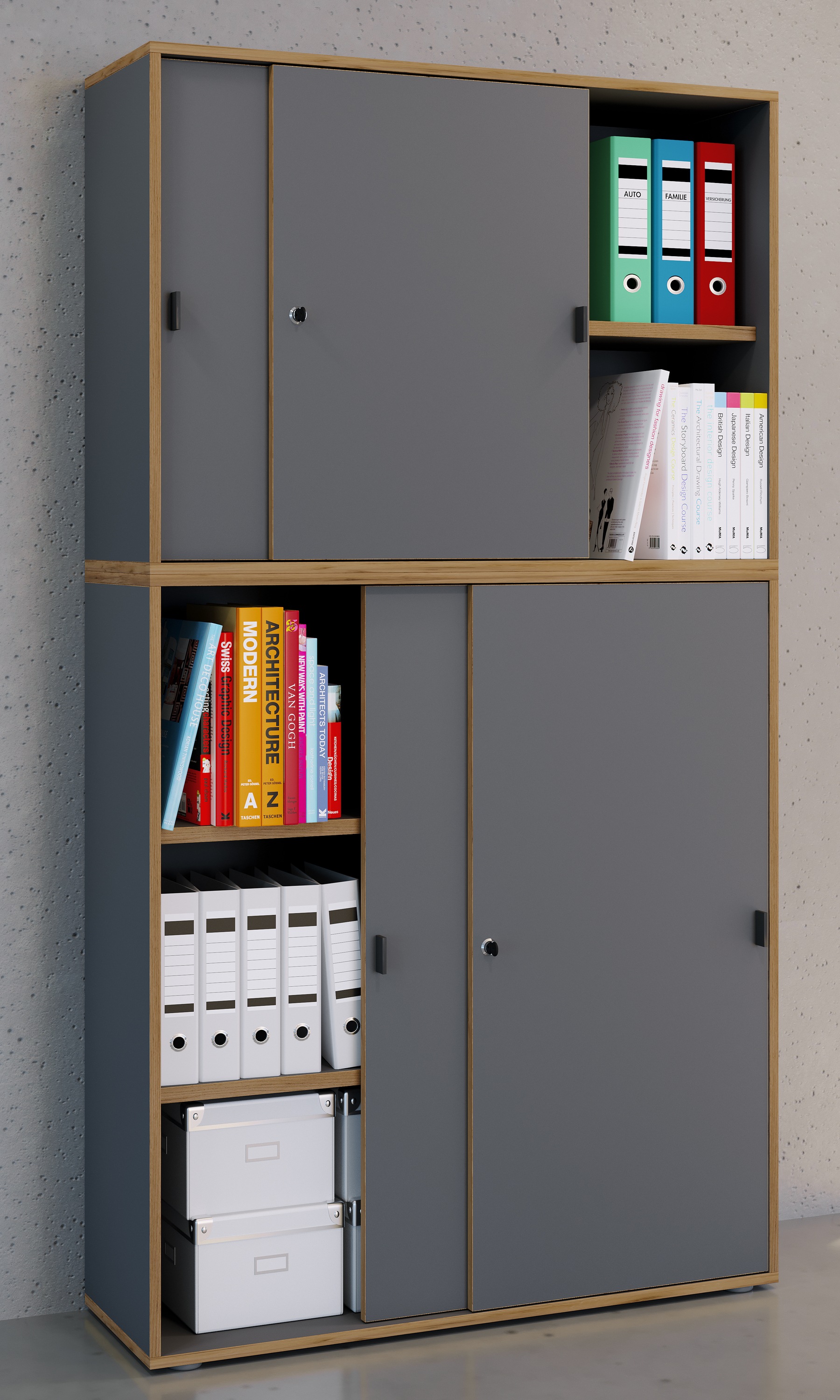 VCM Aktenschrank »VCM Holz Büroschrank Ordner Aktenschrank Büromöbel Schrank Salia 5-fach Breite 100 cm Schiebetüren«, (1 St.)