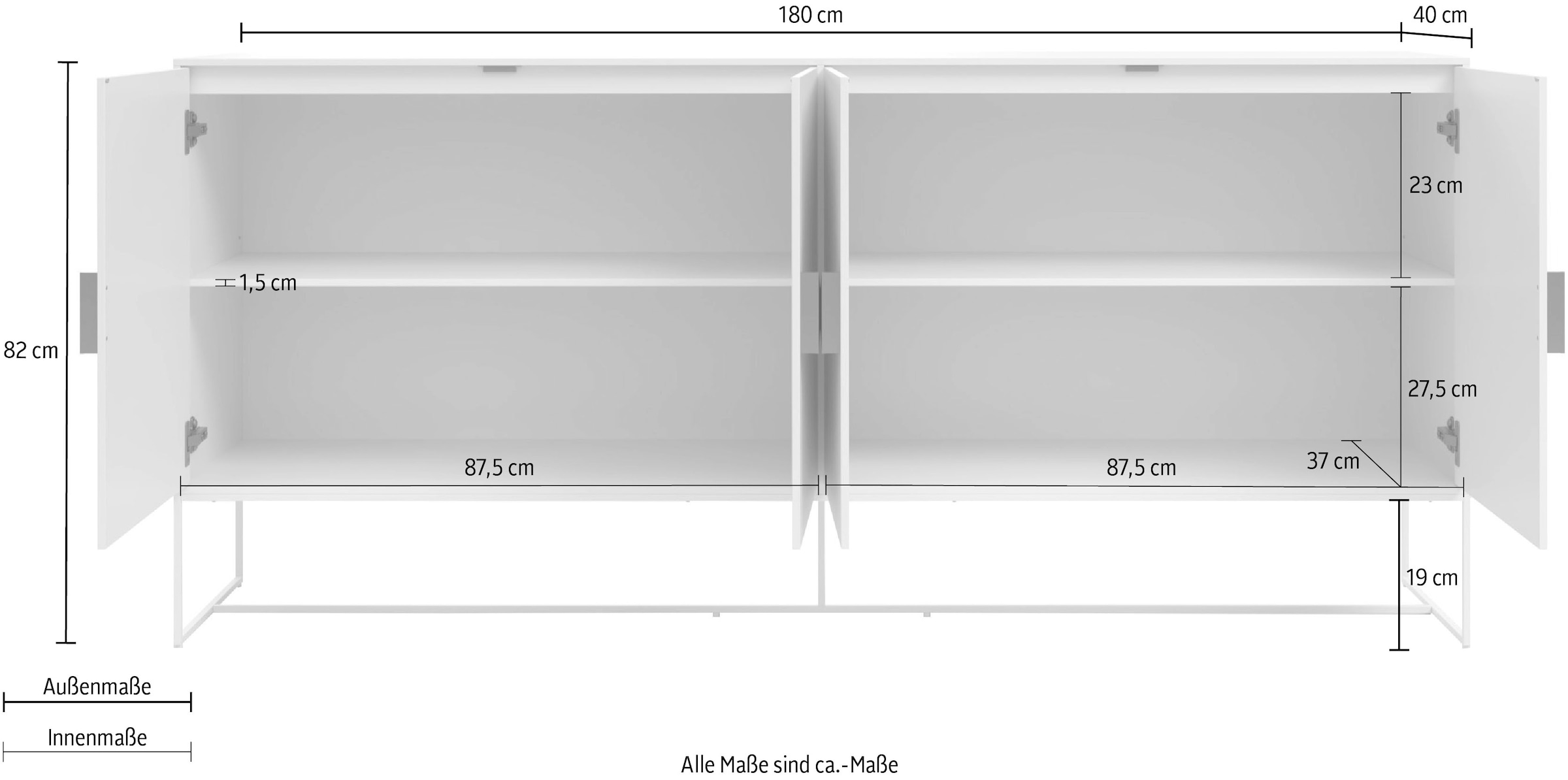 Places of Style Sideboard »Abito«, Kommode mit Drehtüren, 2 Einlegeböden, Breite 180 cm