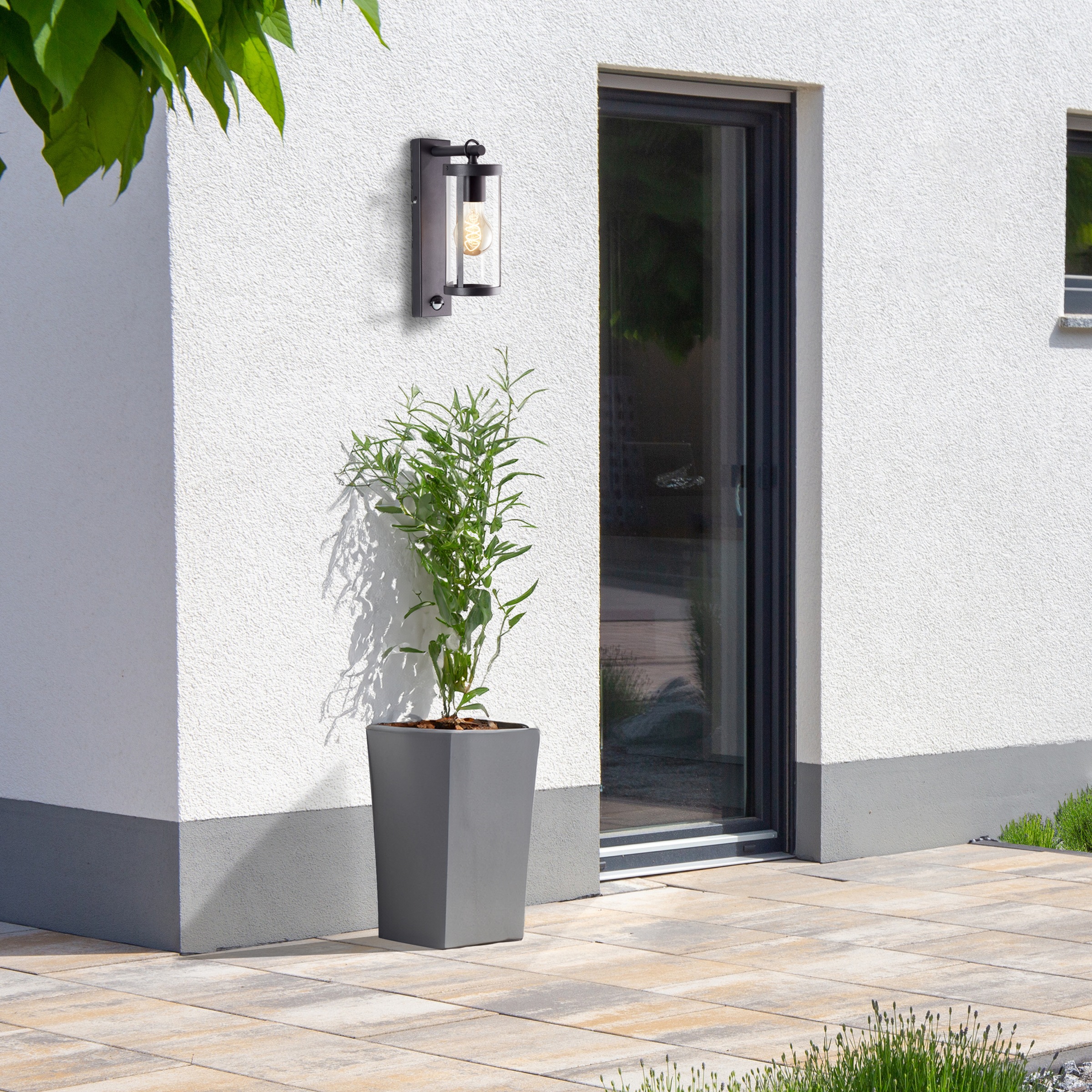 Brilliant Außen-Wandleuchte »Sidney«, 1 flammig, Leuchtmittel E27 | ohne Leuchtmittel, Außenwandleuchte mit Bewegungsmelder, 31 cm, E27, schwarz/transparent