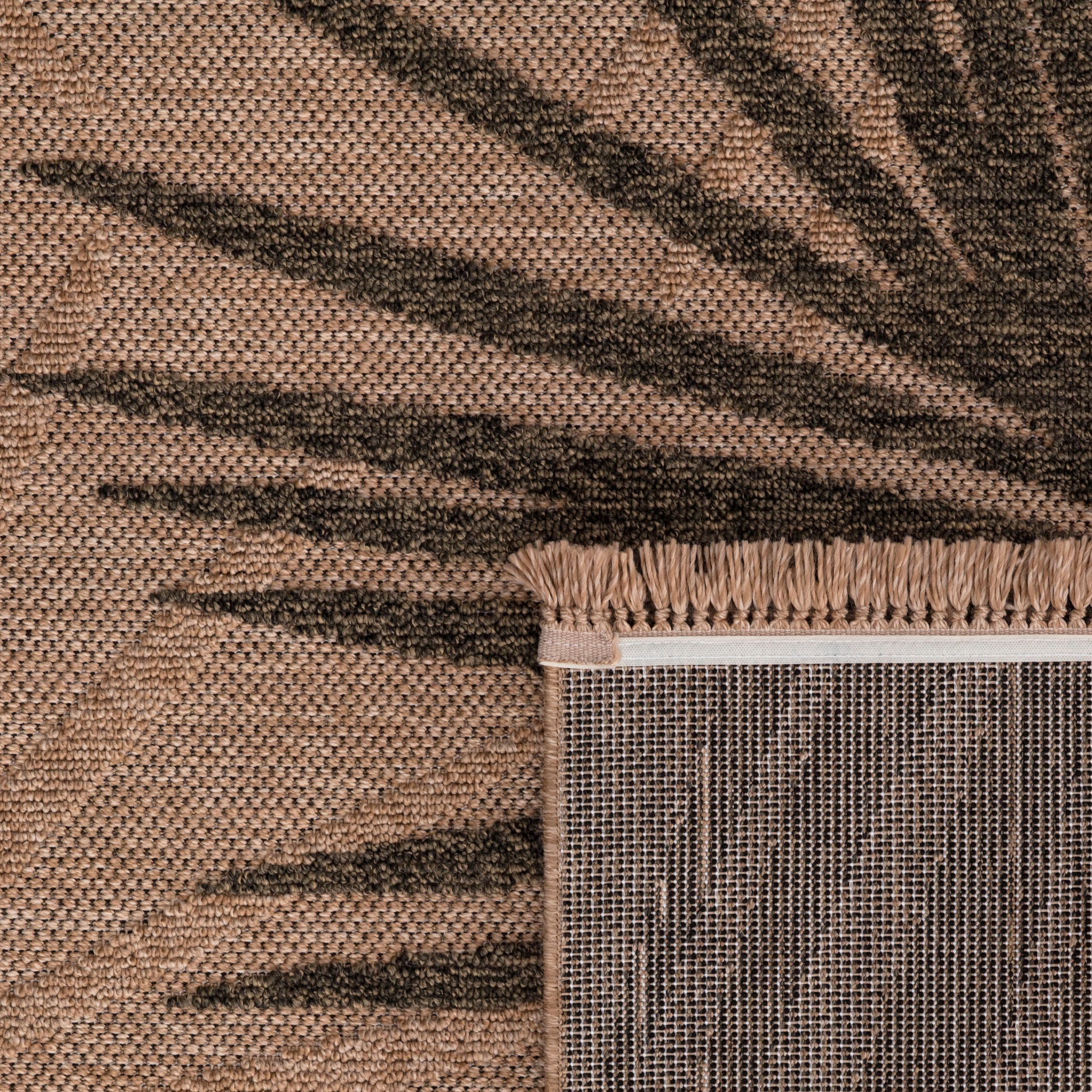 Paco Home Teppich »Cologne 491«, rechteckig, Flachgewebe, Blätter, Hoch-Tief Effekt, mit Fransen, Outdoor geeignet