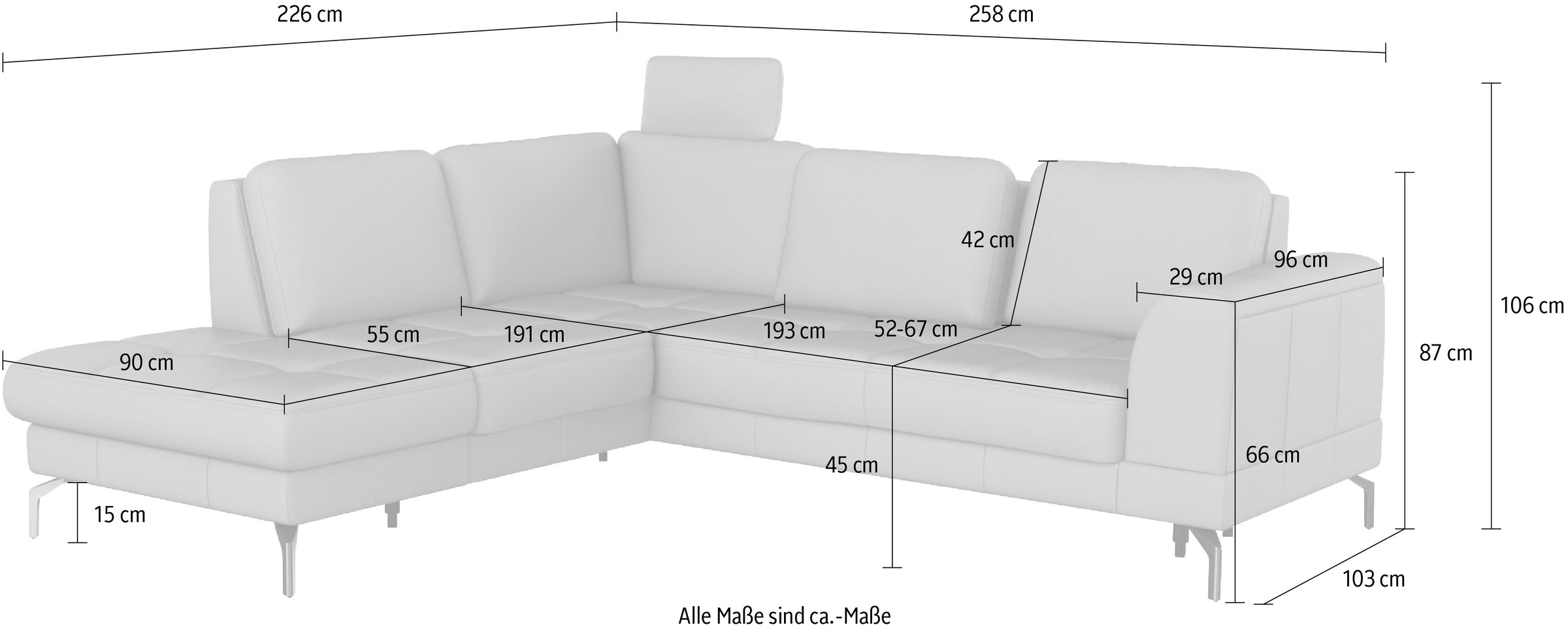 sit&more Ecksofa »Bendigo L-Form«, inklusive Sitztiefenverstellung, Bodenfreiheit 15 cm, in 2 Fußfarben