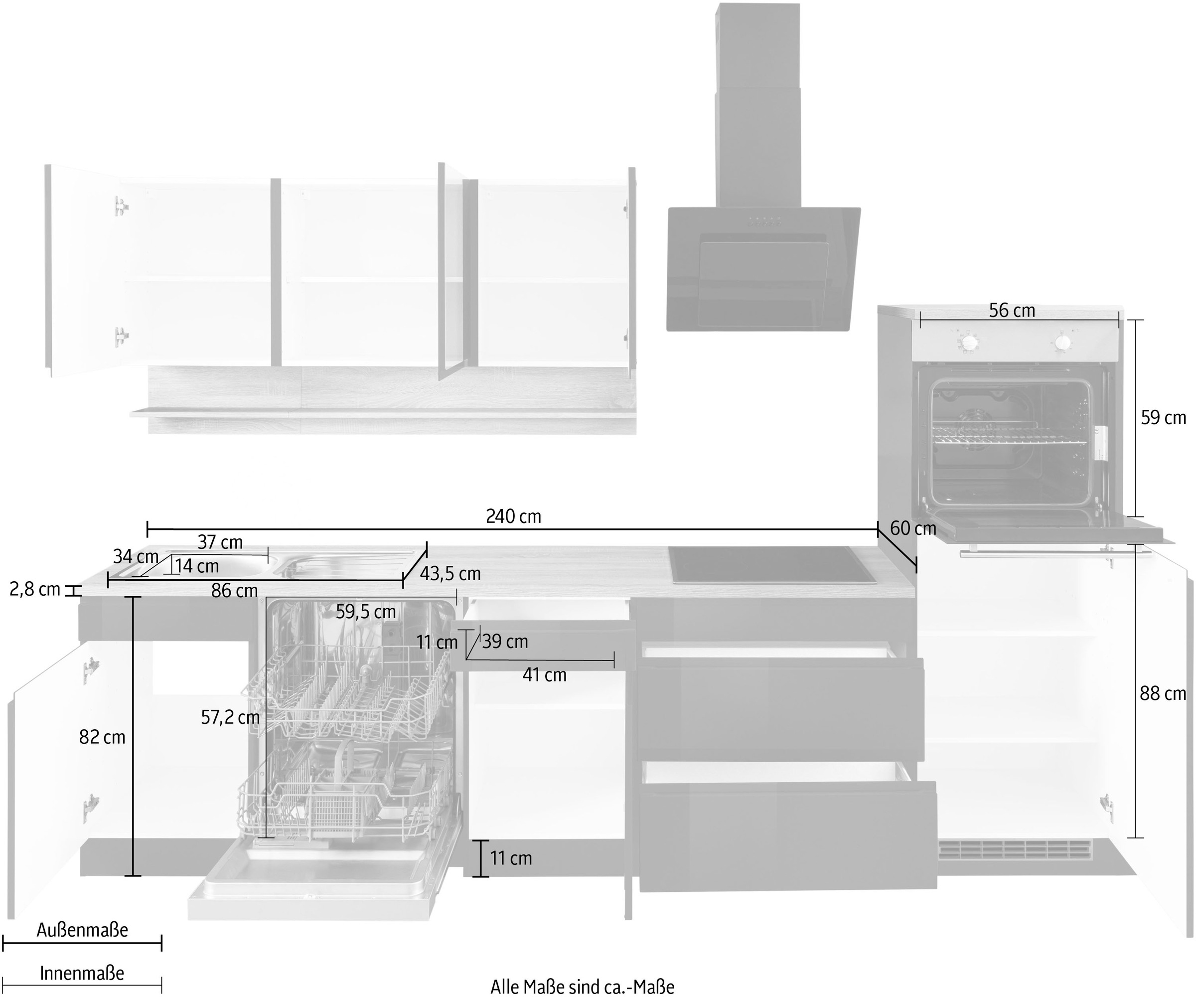 Kochstation Küche »KS-Virginia«, Breite 300 cm, mit E-Geräten