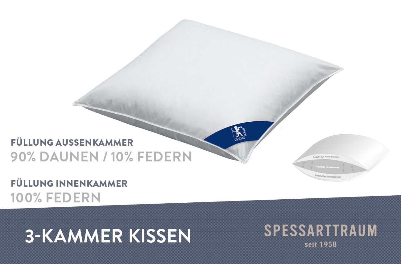 SPESSARTTRAUM 3-Kammer-Kopfkissen »Arosa Kissen in 40x80 & 80x80 cm«, Füllung: 90% Daune & 10 % Federn, Bezug: 100% Baumwolle, (1 St.), Kissenfüllung durch den Downpass zertifiziert, Made in Germany