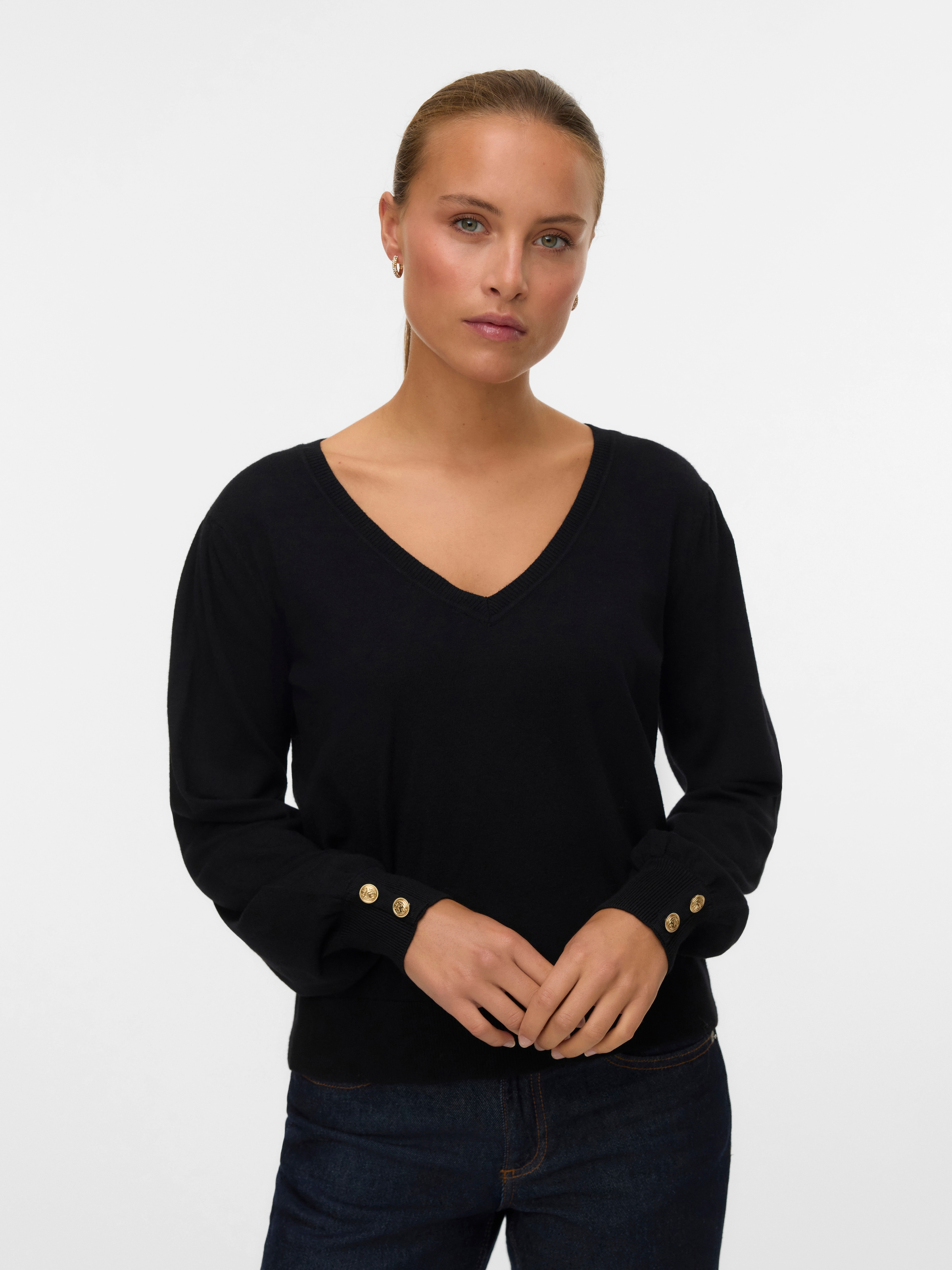Vero Moda V-Ausschnitt-Pullover "VMHOLLYKARIS LS V-NECK PULLOVER GA BOO" günstig online kaufen
