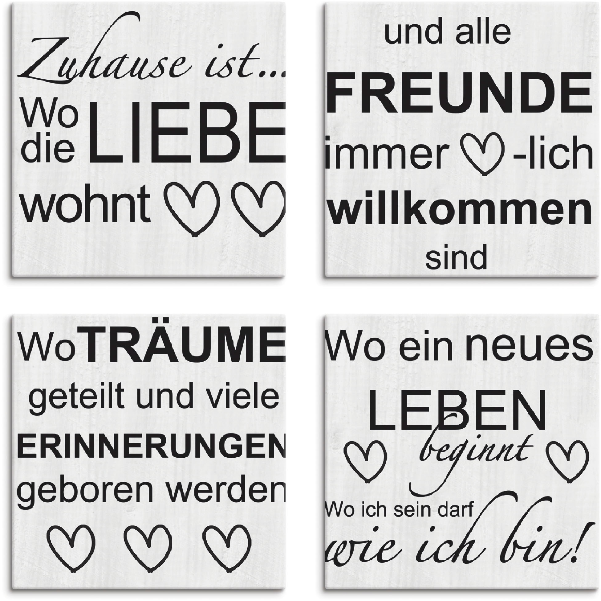 Artland Leinwandbild "Wo die Liebe wohnt 1-4" Sprüche & Texte 4 Stk. tlg. 4 günstig online kaufen