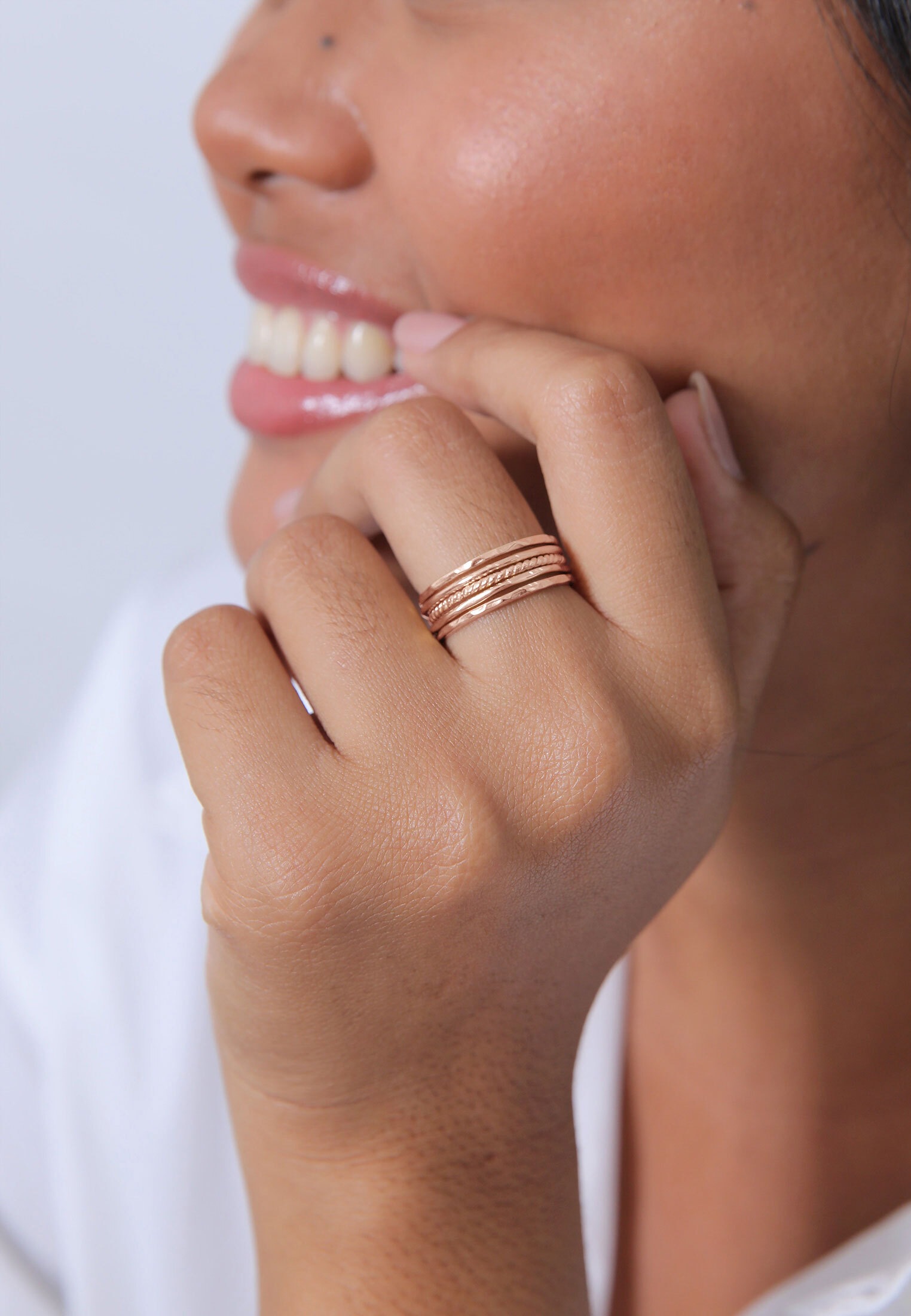 Ring-Set ELLI "Stapelring Stacking Boho Set (5 tlg.) 925 Sterling Silber" Gr. 54, rosa (rosegold), Fingerringe, Damen, 54mm, ohne Stein, Silber 925 (Sterlingsilber) 3