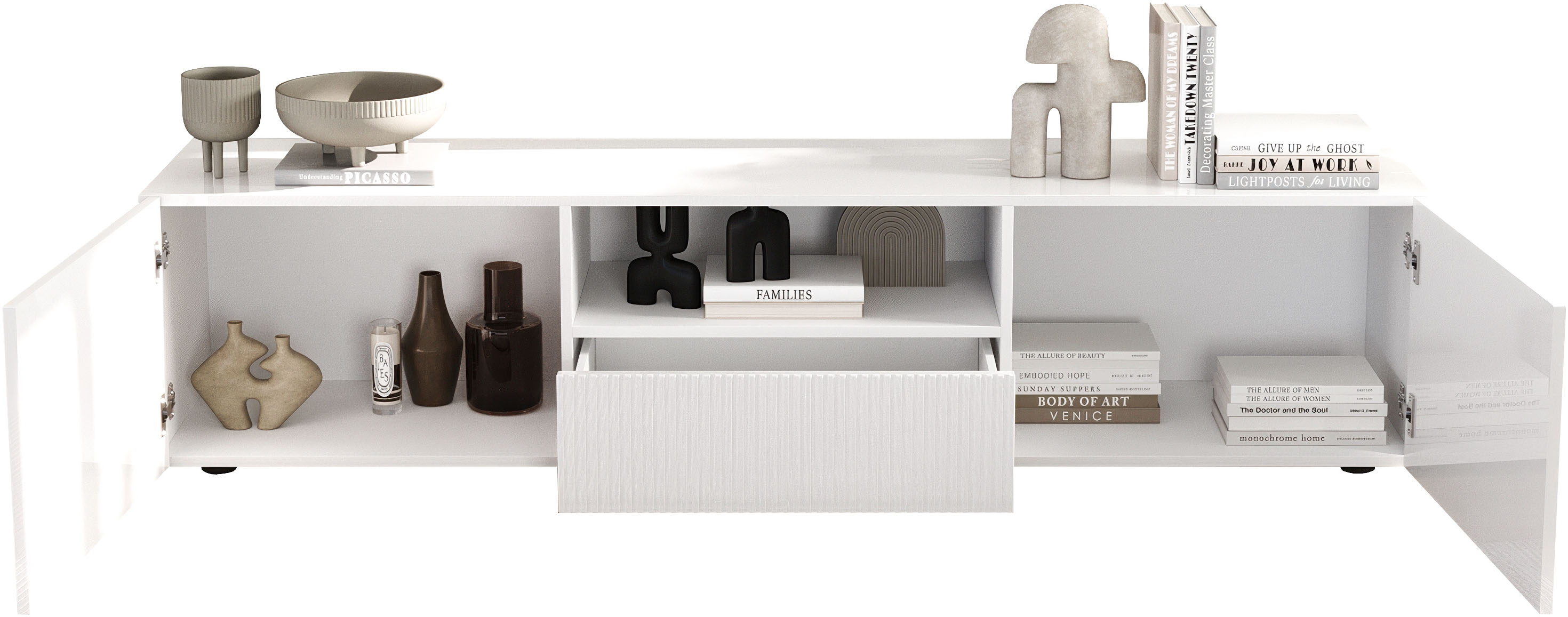Thumbnail - INOSIGN Lowboard "Rio Breite 181 cm, TV-Board 2 Türen u. 1 Schubkasten, TV-Schrank" geriffelte MDF-Fronten, modern u. el...