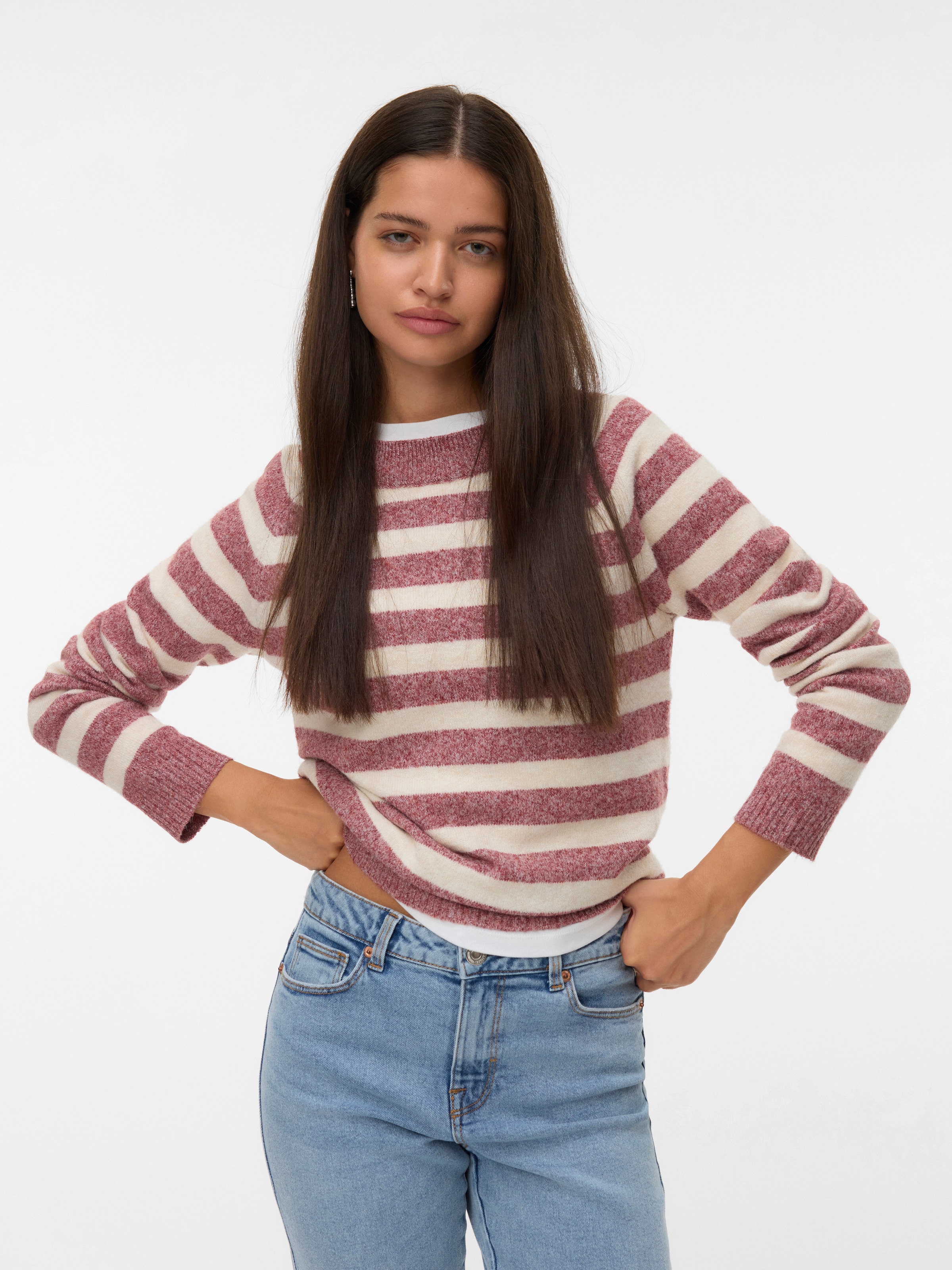 Vero Moda Rundhalspullover "VMDOFFY LS O-NECK BLOUSE GA NOOS" Materialmix, günstig online kaufen