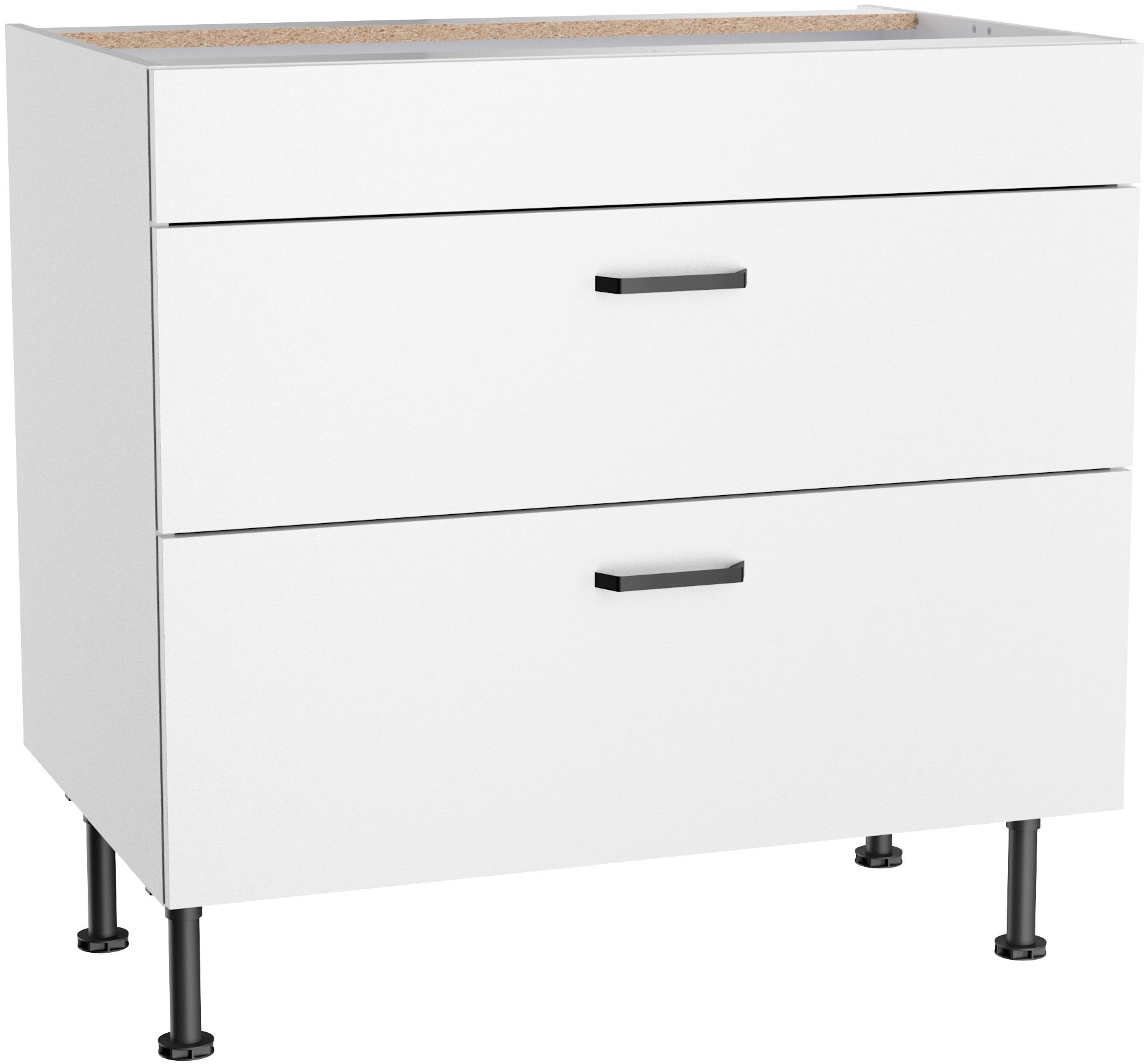 Unterschrank KOCHSTATION, B:90cm H:87cm T:58,4cmweiß matt, weiß, Küche, Schränke, "KS-Paula", 90 cm breit, 87 cm hoch, 2 Auszüge für autarkes