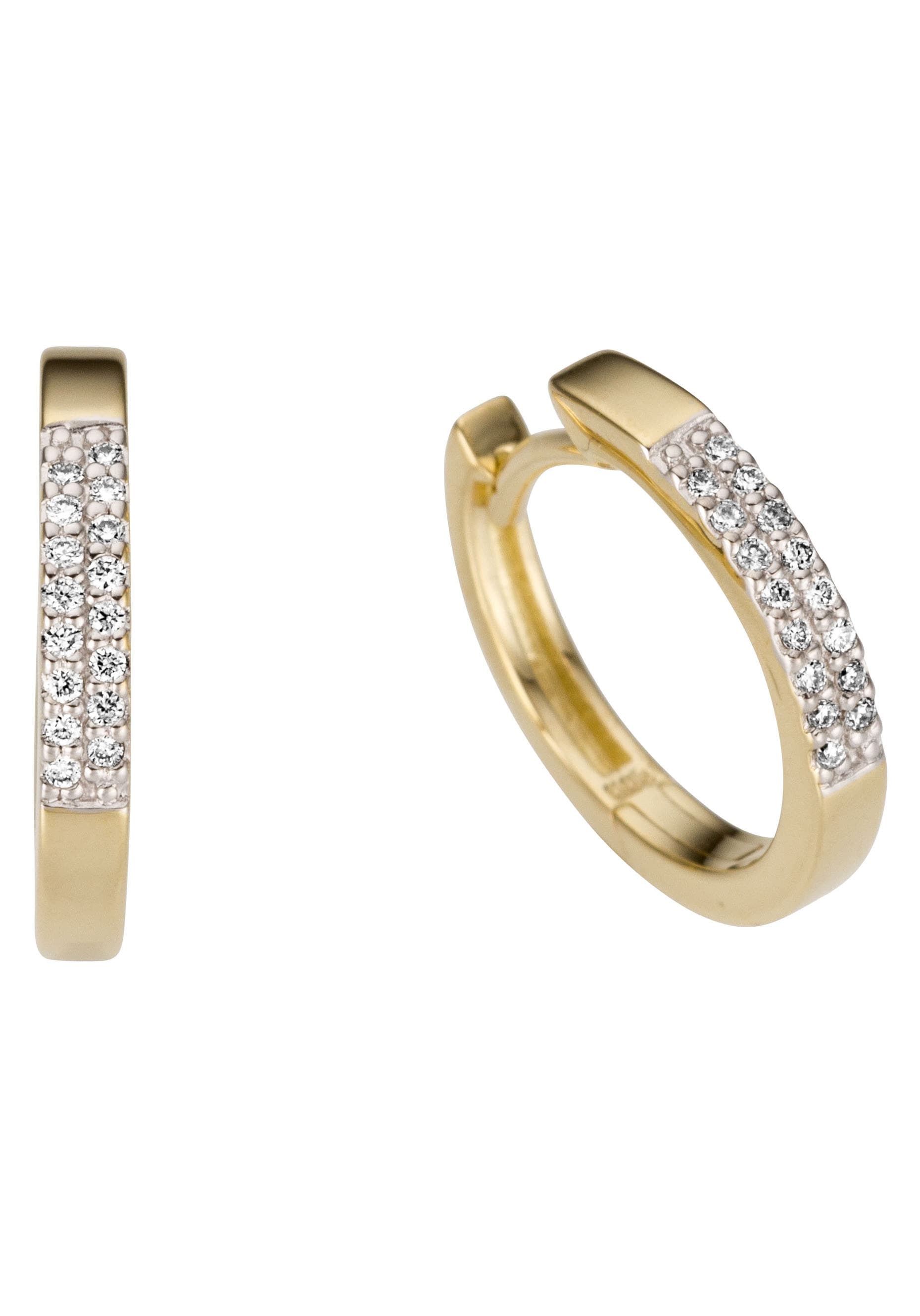 Paar Creolen »Schmuck Geschenk Gold 585, teilw. rhodiniert, massiv«, mit Brillant -...