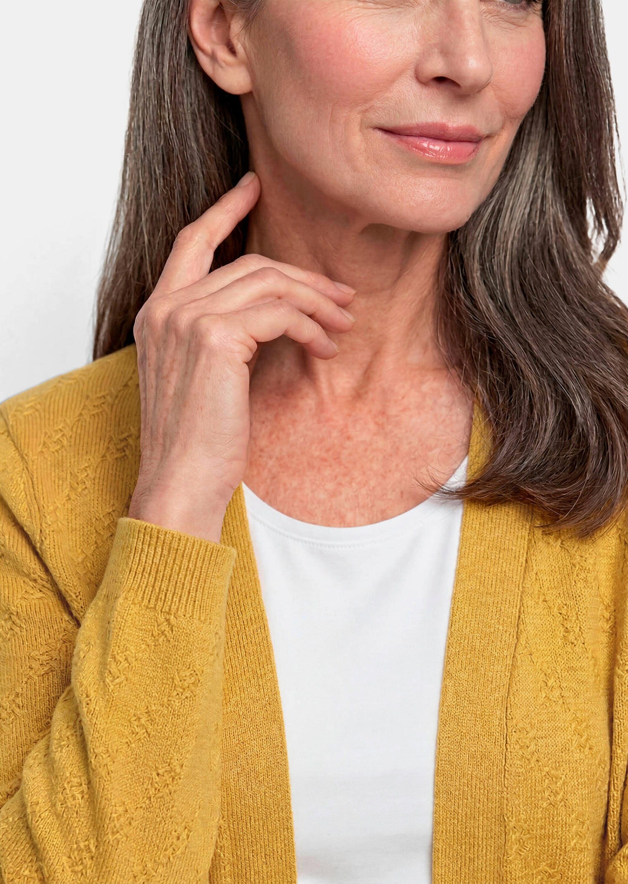GOLDNER Strickjacke »Baumwoll-Cardigan ohne Verschluss« aufgesetzte Taschen