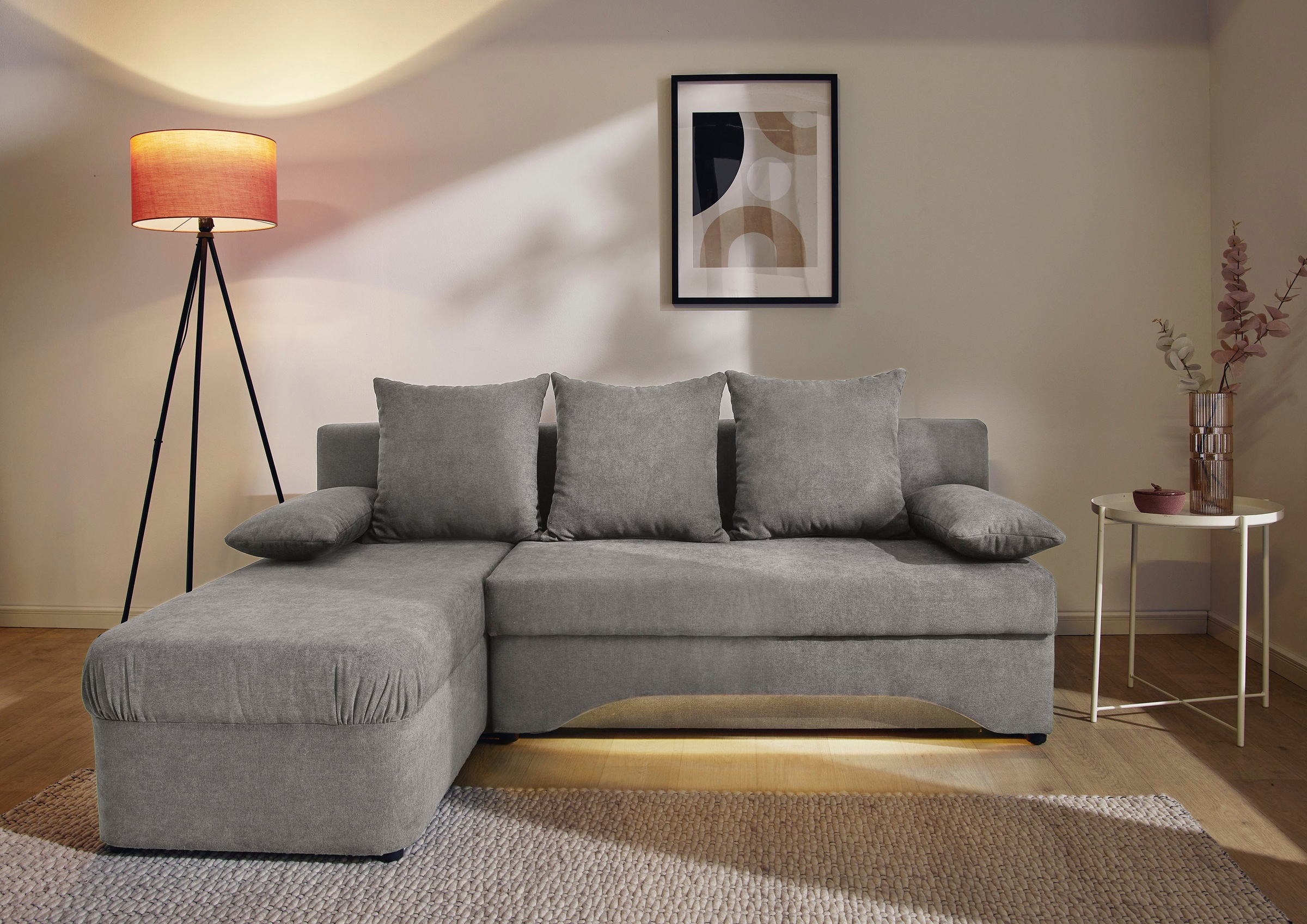Jockenhöfer Gruppe Ecksofa »Starlight, L-Form, mit dimmbarer LED-Beleuchtung«, Gästebettfunktion; Stauraum/Bettkasten, mit Kissen