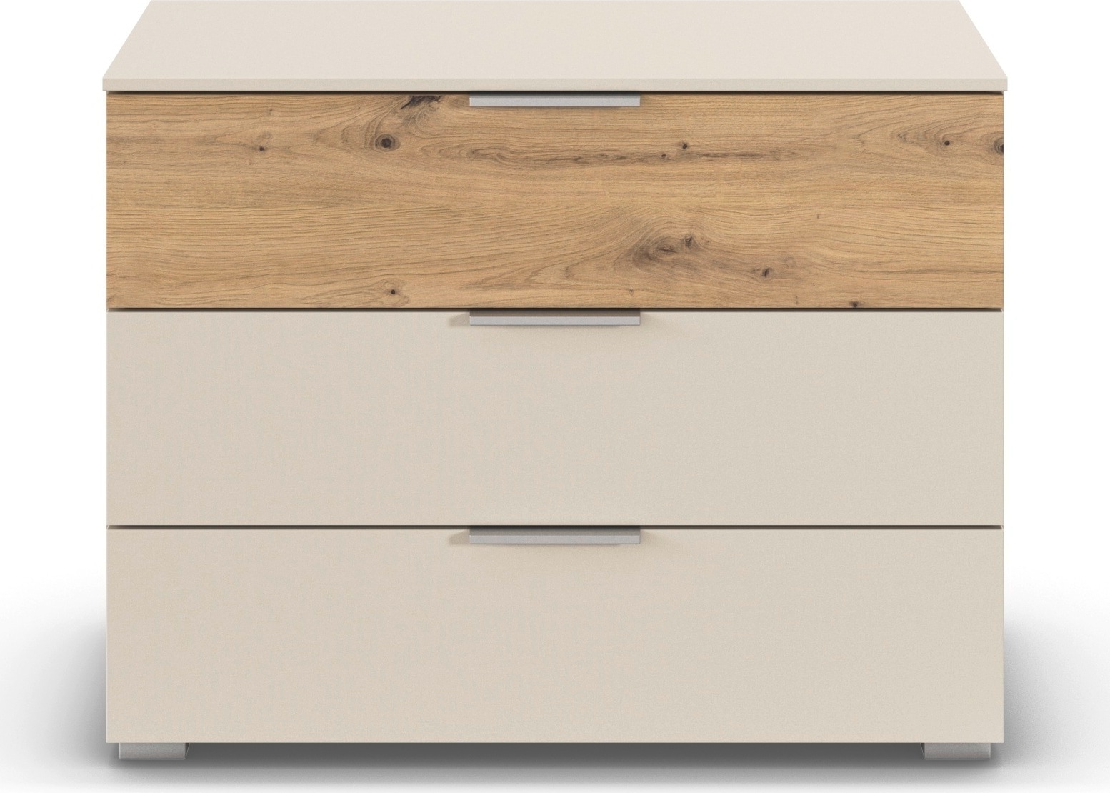 OTTO home Schubkastenkommode "Kommode Sideboard Schubladenkommode Schlafzimmerkommode ASTANA" Breite 80 cm / Höhe 61 cm, mit 3 geräumigen Schubladen, Kantengriff in Alufarben MADE IN GERMANY