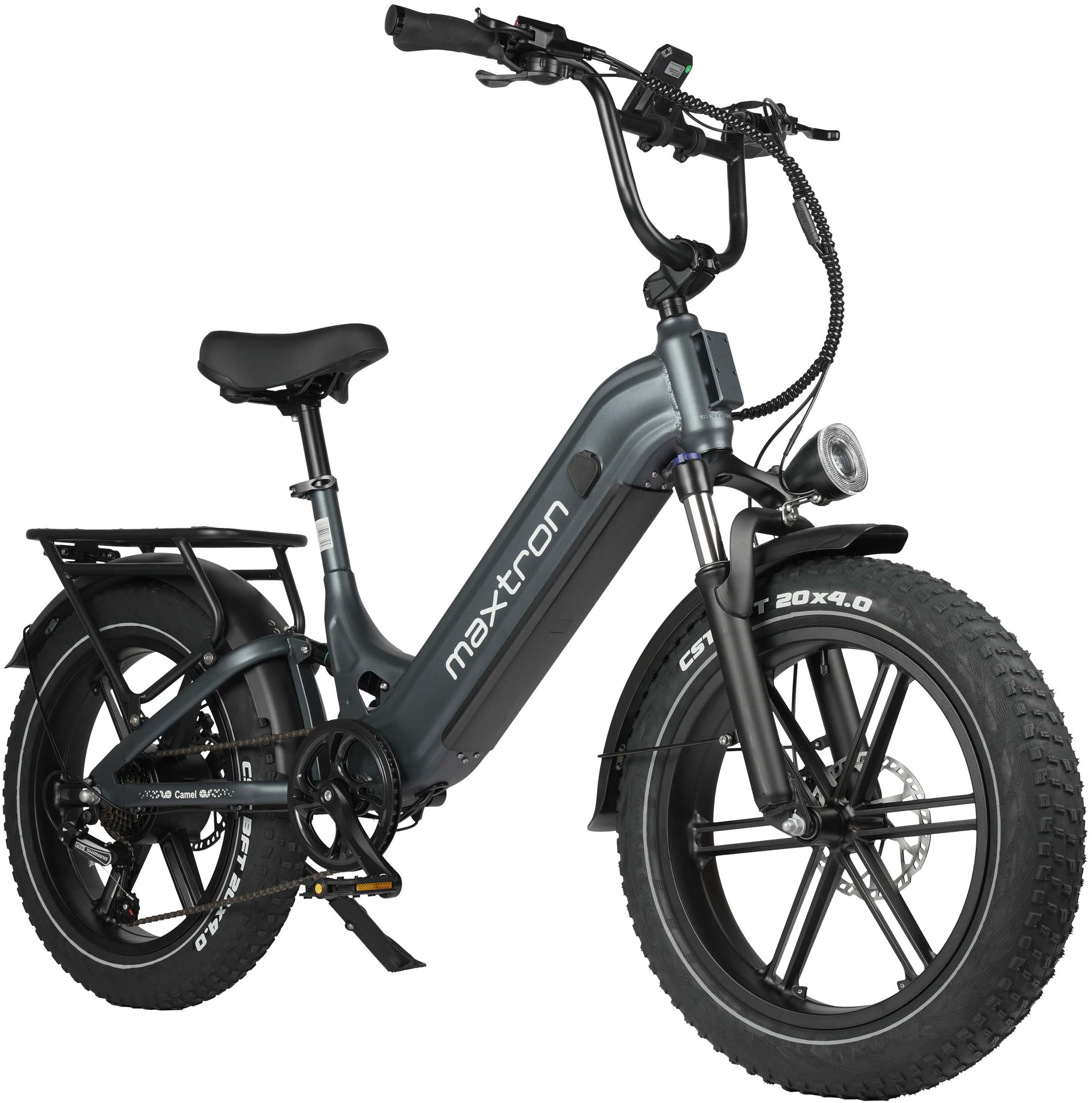 Maxtron »Maxtron Camel E-Bike compactbike« 7 Gang Shimano Kettenschaltung Heckmotor 250 W Packung,  20-Zoll-Fettreifenfahrrad mit Vorder- und Hinterradfederung