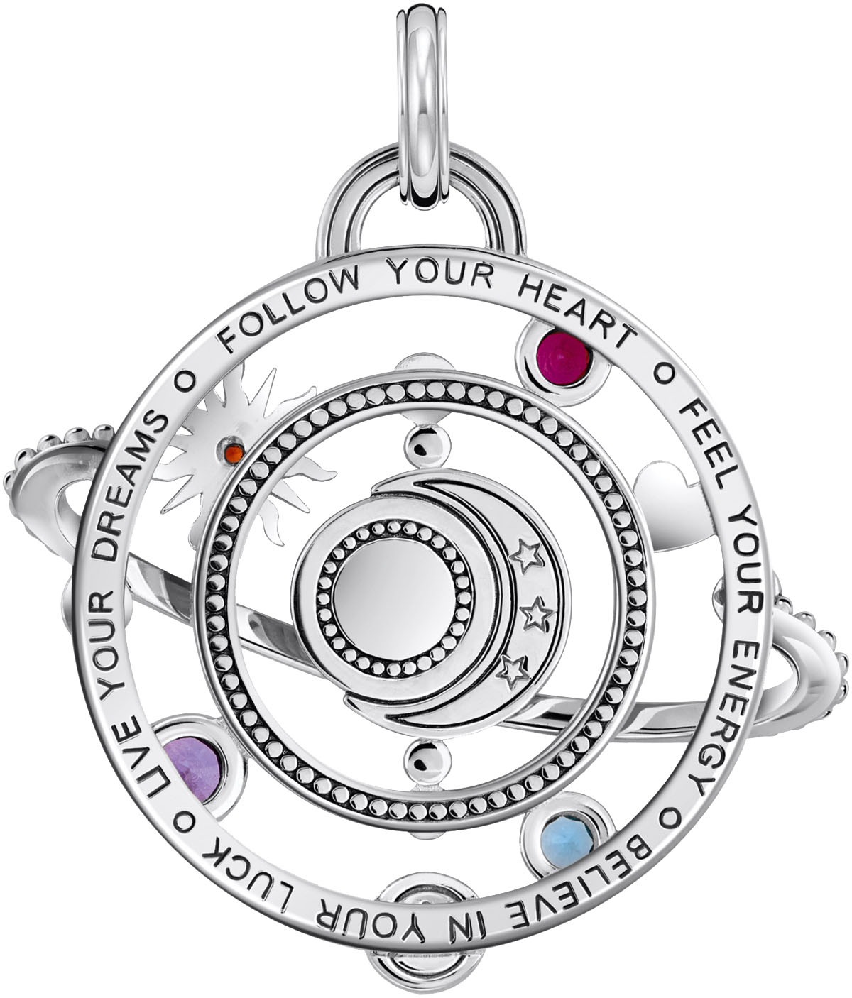 Kettenanhänger THOMAS SABO "Schmuck Silber 925 Anhänger Planetenring mit Umlaufbahnen", bunt (silberfarben, schwarz, weiß, kristallweiß, pink violett, orange, rot, hellblau, weiß, kristallweiß, pink violett, orange, rot, hellblau), Schmuckanhänger, Damen, 3