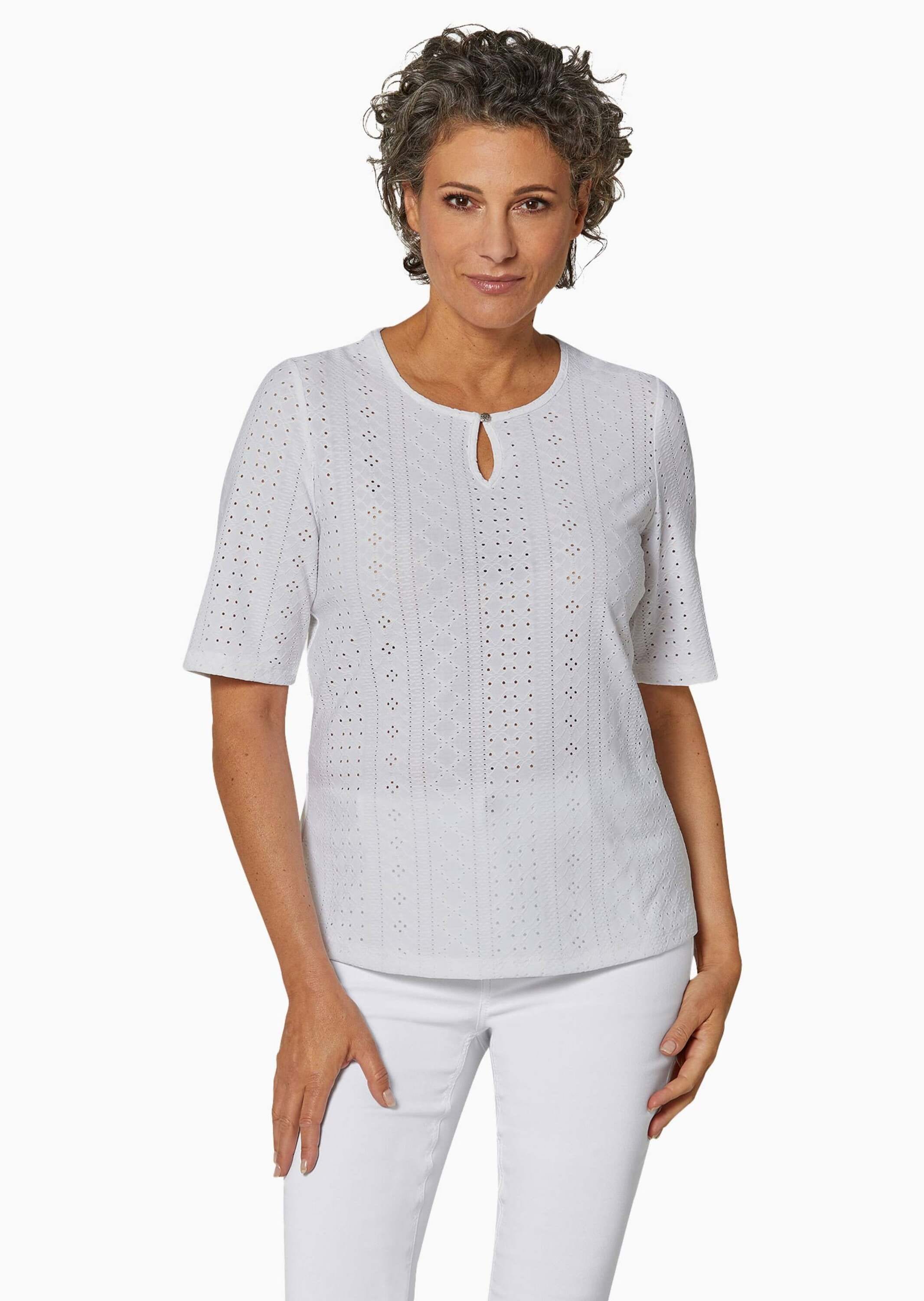 GOLDNER Kurzarmshirt »Kurzgröße Feminines Spitzenshirt«