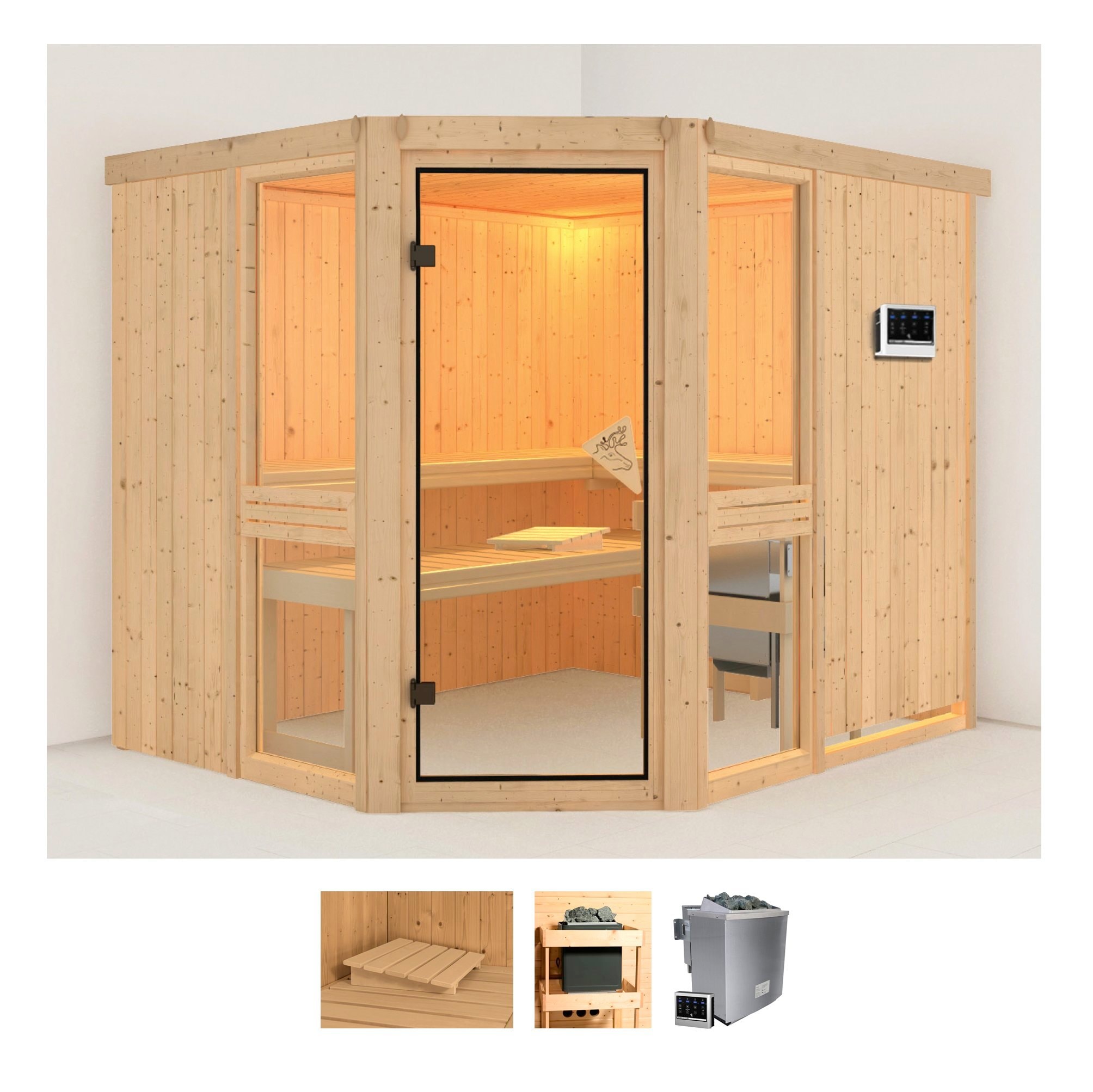 Karibu "Aline 3" Set, Ofen 9 kW Bio externe Strg easy