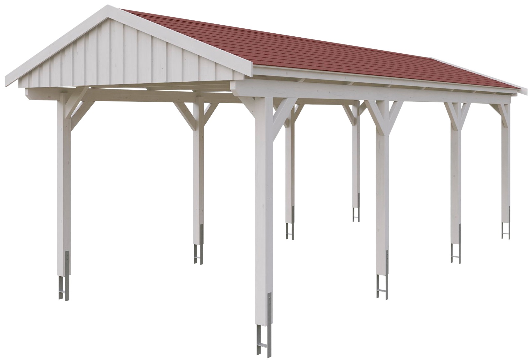 Skanholz Einzelcarport »Fichtelberg«, Leimholz-Nordisches Fichtenholz, weiß, mit roten Schindeln