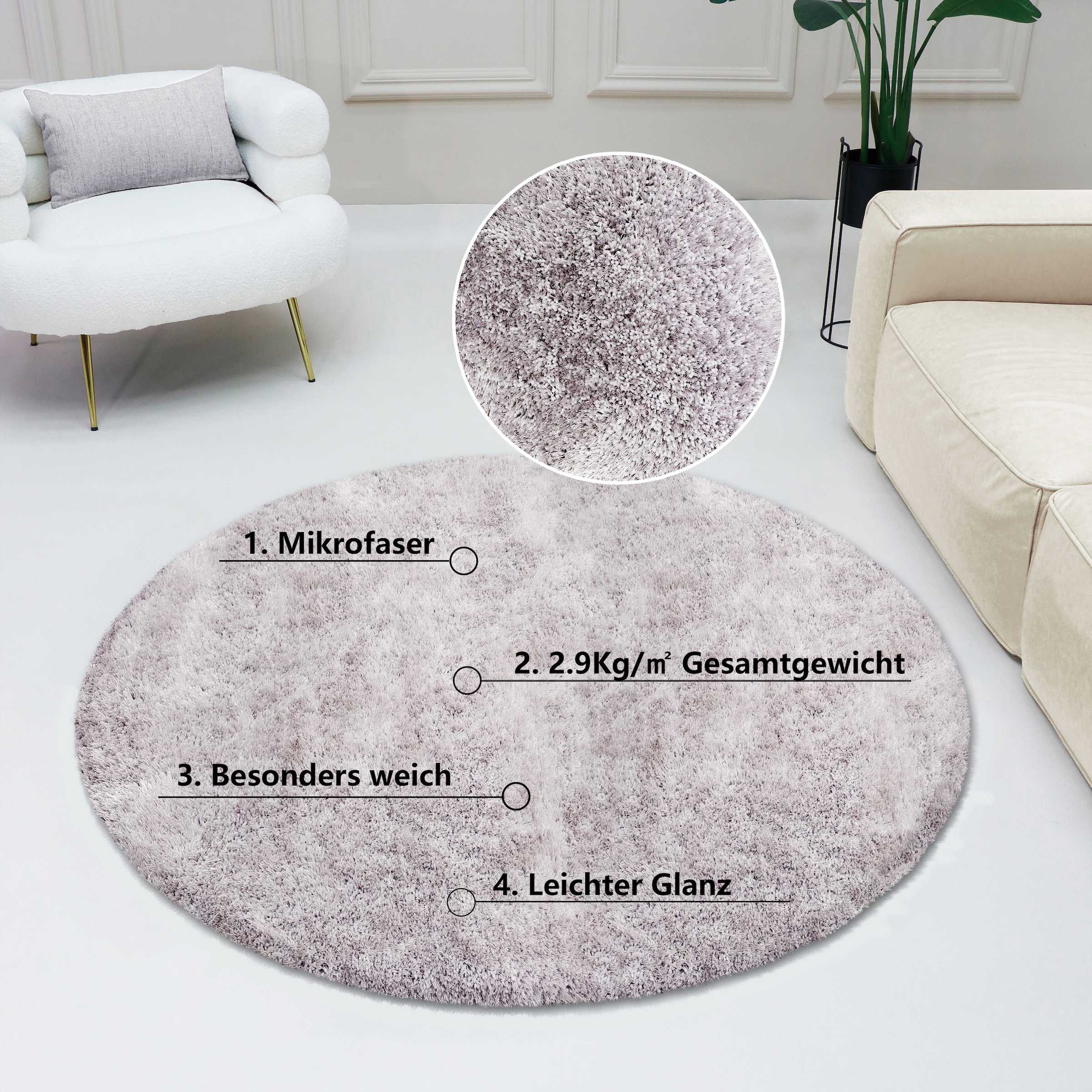 Bruno Banani Teppich "Dana Teppich, besonders weich und kuschelig, Kundenliebling" rund 30 mm Höhe uni, Mikrofaser Teppiche, Wohnzimmer, Schlafzimmer, Esszimmer