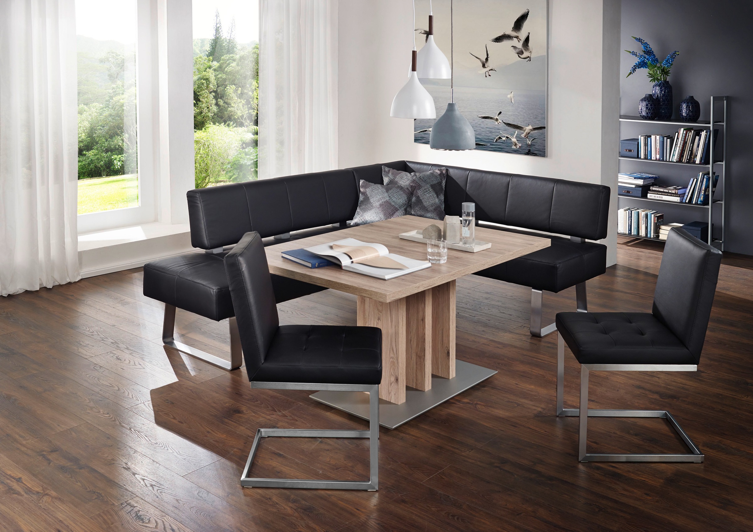 K+W Komfort & Wohnen Eckbankgruppe »Spider II«, (Set, 4 tlg.), langer Schenkel 227cm, 2 Freischwinger, Auszugstisch in Breite 130 cm