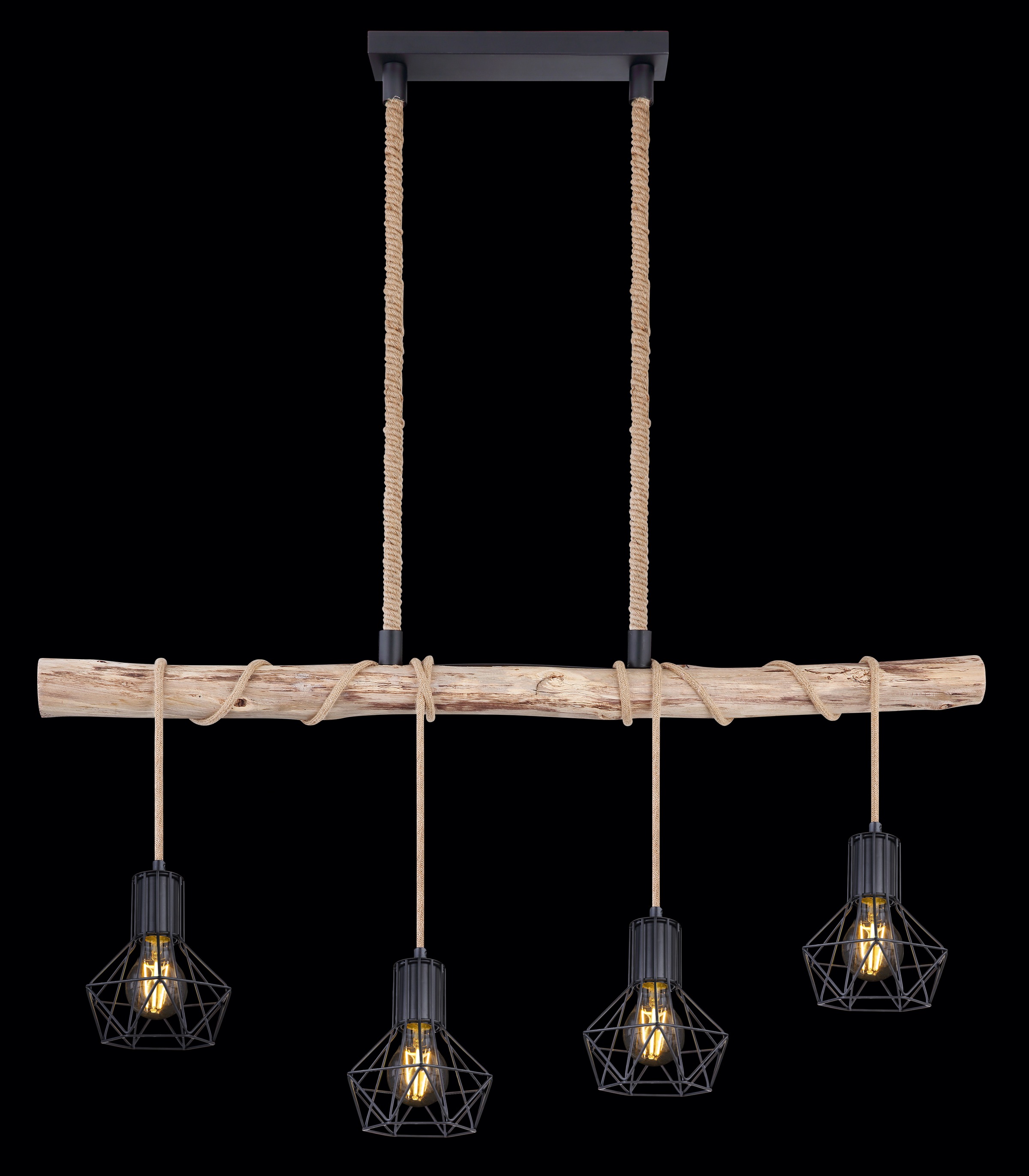 GLOBO LIGHTING Hängeleuchte »PRISKA« E27 1 Stk. Hängeleuchte Schwarz/Holz/Hanf, E27