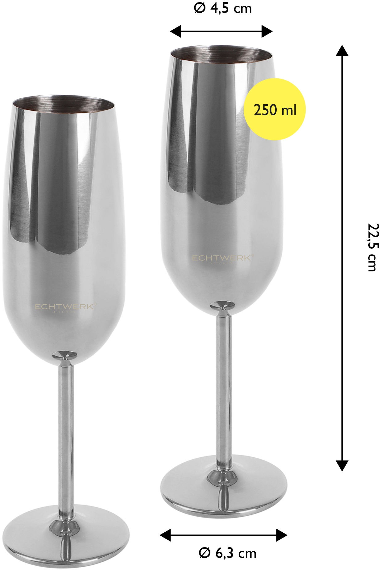 ECHTWERK Champagnerglas, (Set, 2 tlg.), Sektglas, Sektkelch, Champagnerkelch, bruchsicher, 250 ml