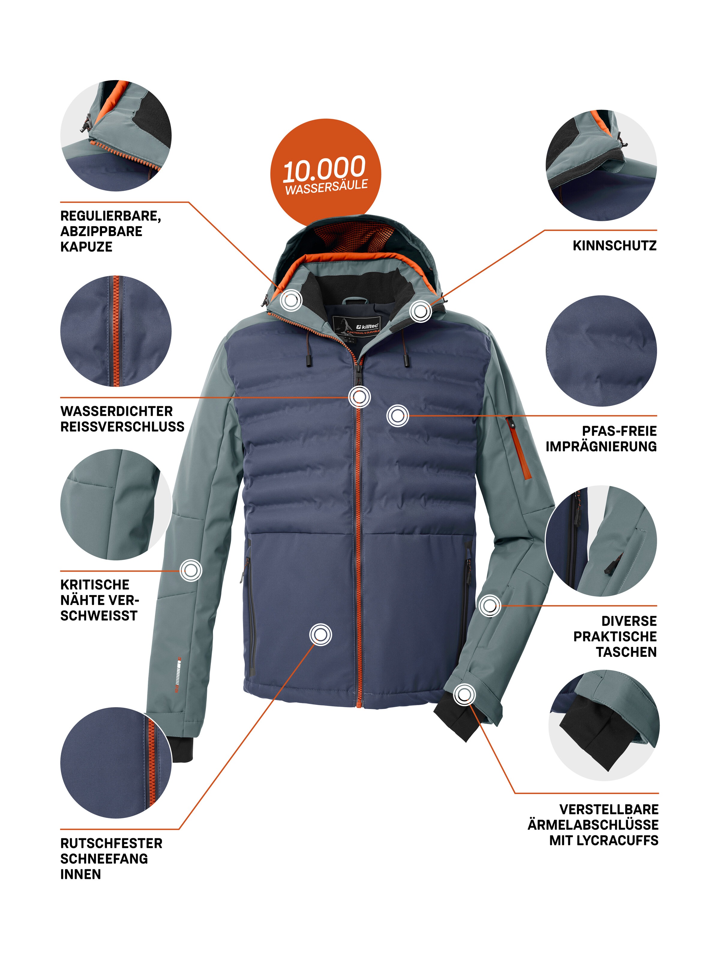 Killtec Skijacke »KSW 72 MN SKI JCKT«, Moderne Hybridoptik, winddicht, wasserabweisend, atmungsaktiv