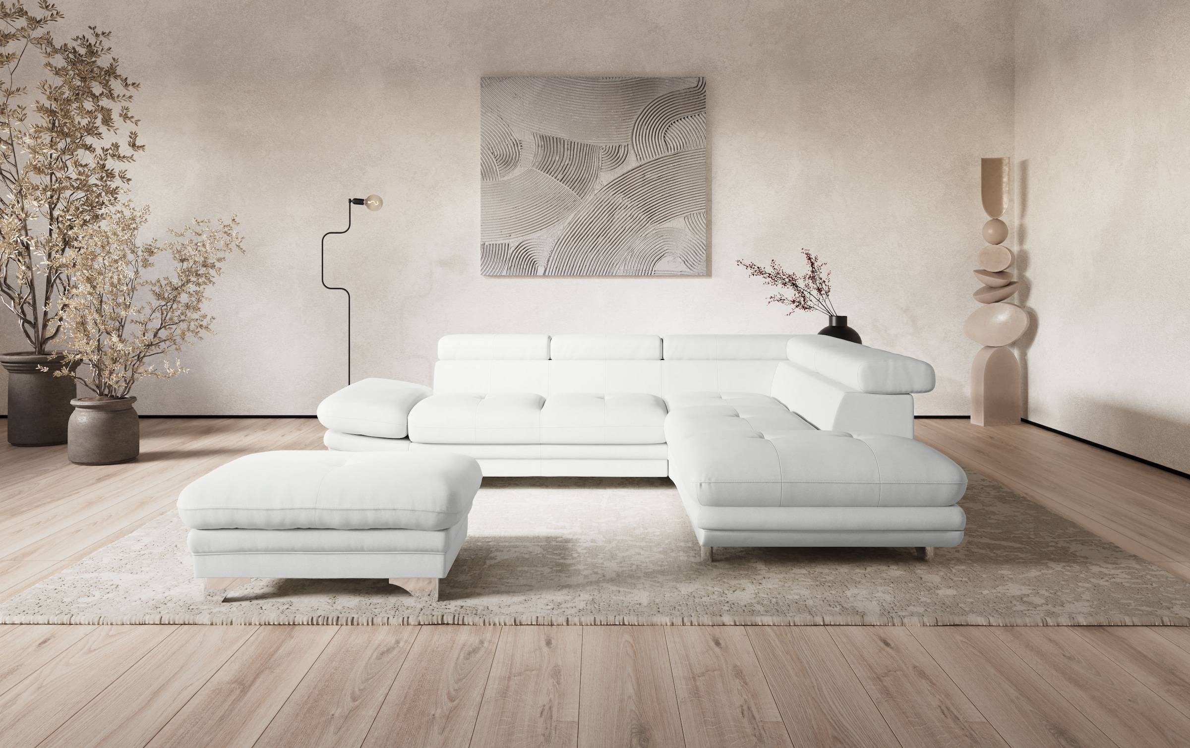 COTTA Ecksofa "Enterprise L-Form, B: 277 cm x L: 238 cm, bequeme Wellenunterfederung" Arm- & Kopfteilverstellung, optional Schlaffunktion