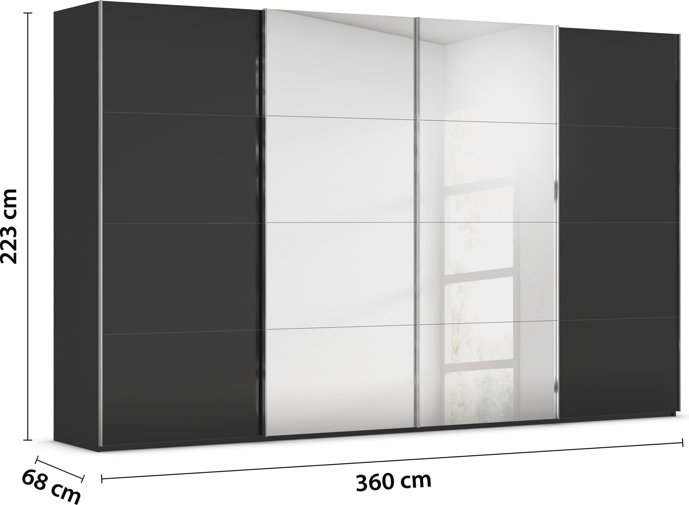 rauch Schwebetürenschrank »Kleiderschrank Schrank Garderobe Schlafzimmerschrank SCALE-FYRA«, edle viergeteilte Türen Spiegel/Glas-Mix viele Farben MADE IN GERMANY