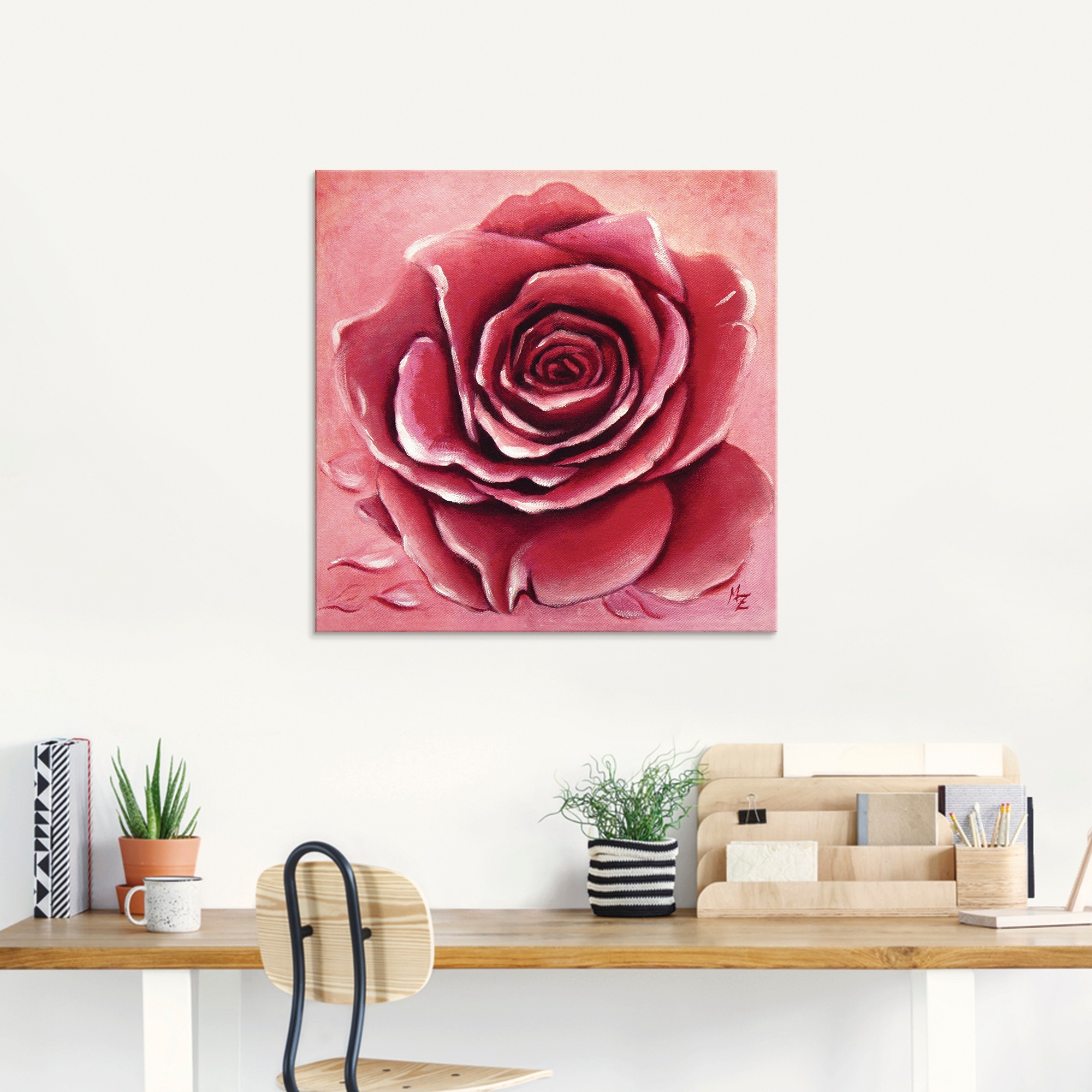 Artland Glasbild »Rote Rose handgemalt«, Blumen, (1 St.), in verschiedenen Größen