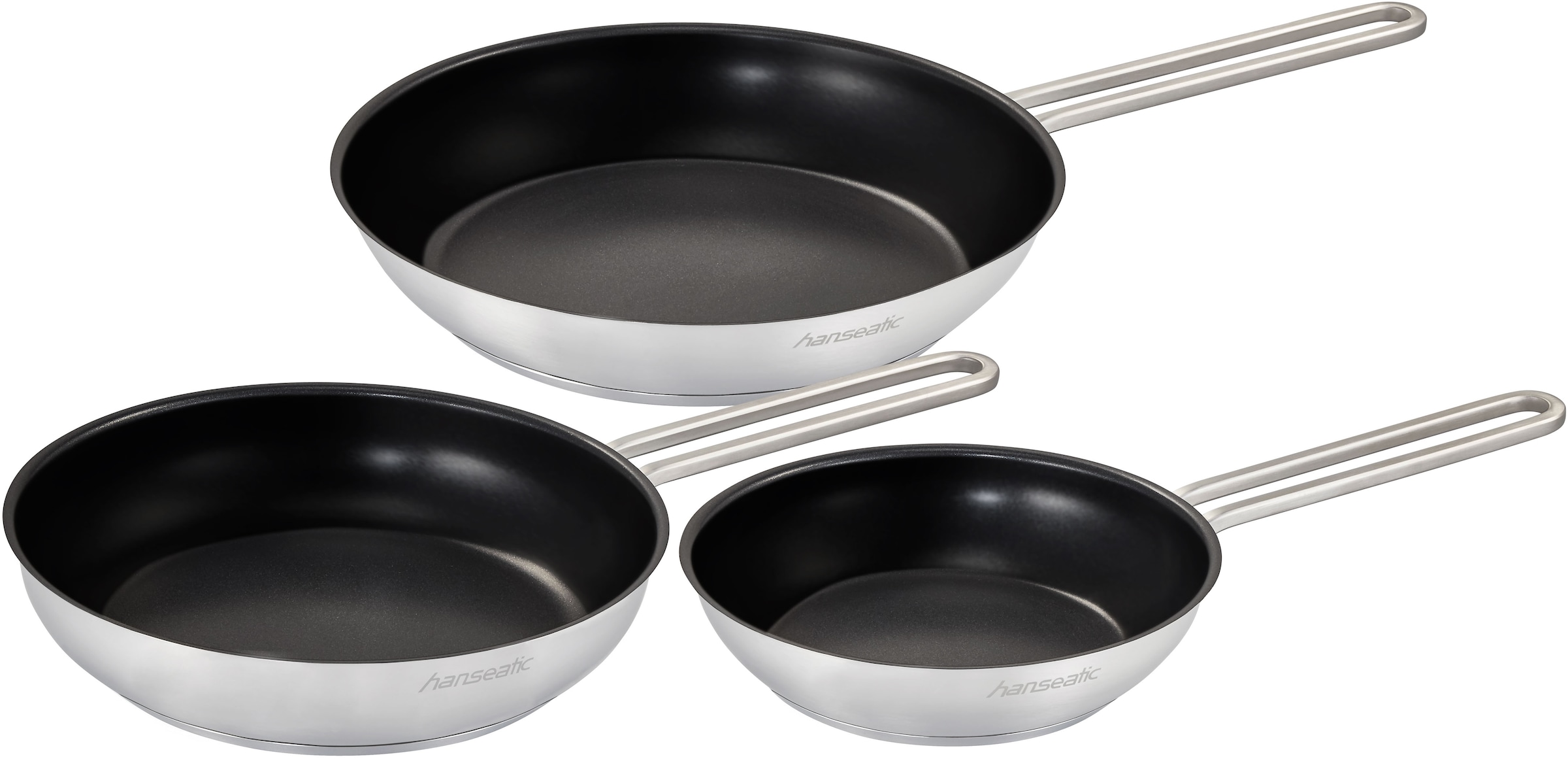Hanseatic Pfannen-Set »DAILY« Edelstahl 18/10 Set, 1x Pfanne Ø 20 cm, 24 cm und 28 cm, 3 Stk. tlg. Bratpfannen mit Antihaftbeschichtung, für alle Herdarten, Induktion