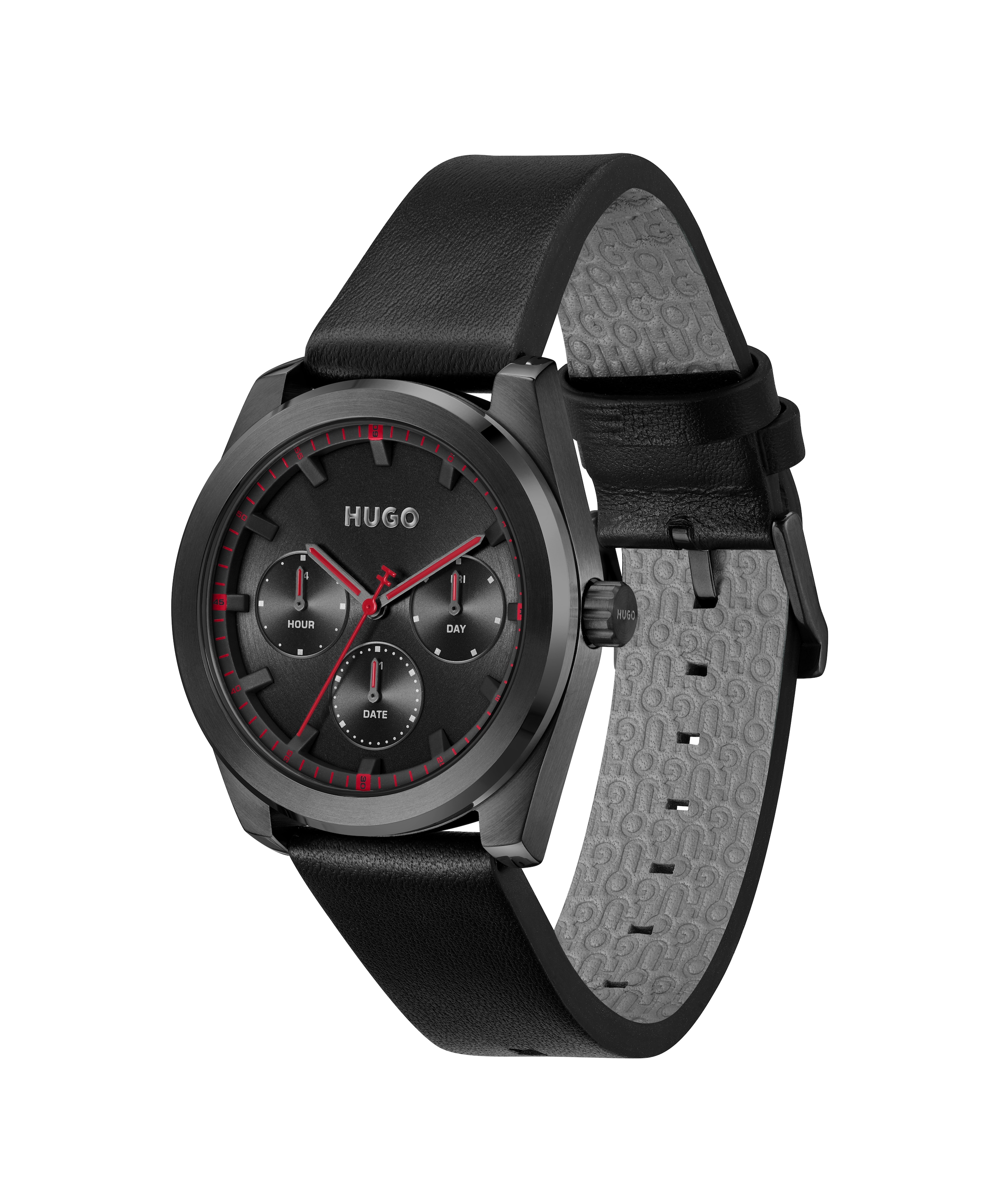 HUGO Multifunktionsuhr »#BRIGHT SPORT«, Quarzuhr, Armbanduhr, Herrenuhr, Lederarmband, analog