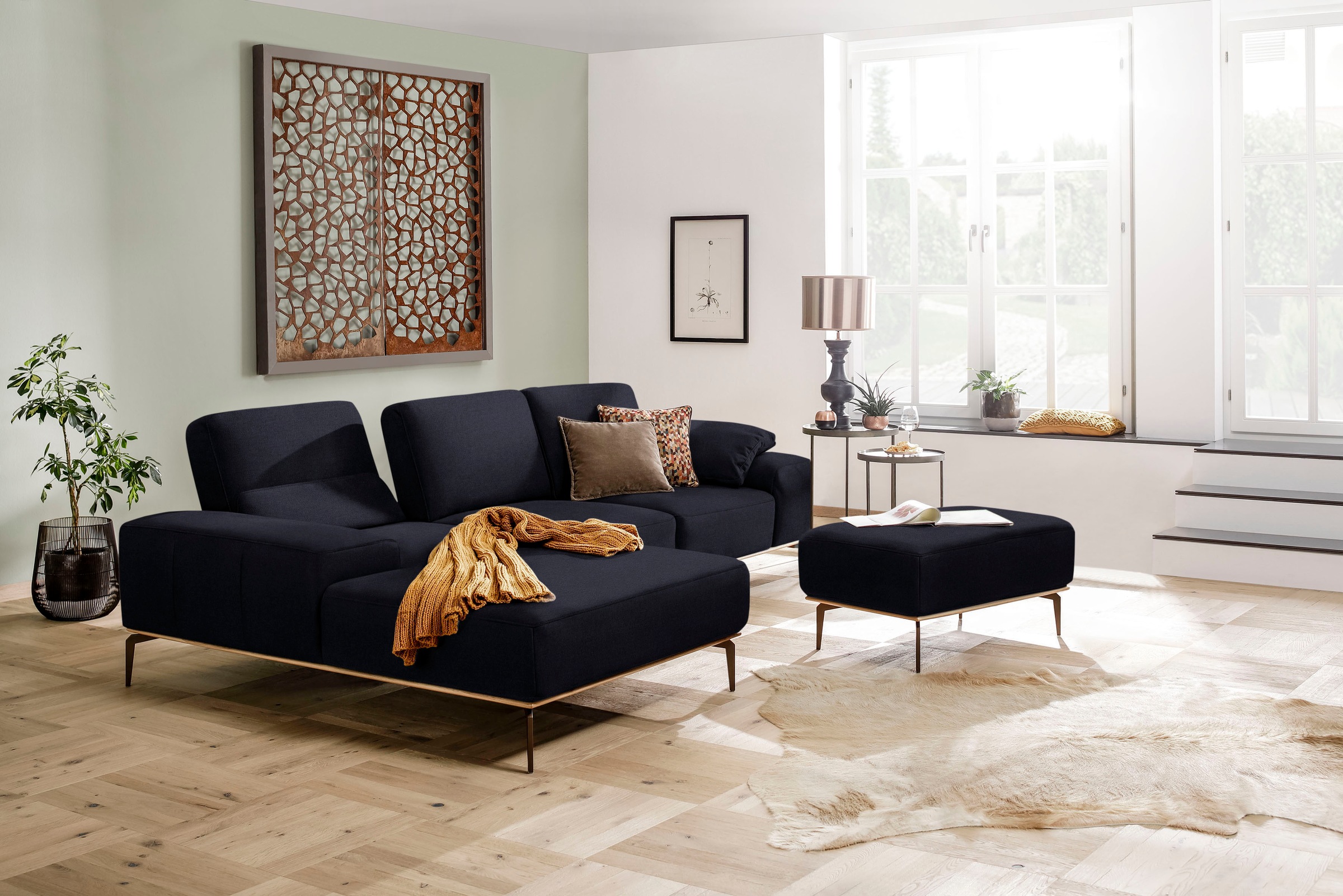 W.SCHILLIG Polsterhocker »run« mit Holzsockel, Füße in Bronze pulverbeschichtet, Breite 75 cm