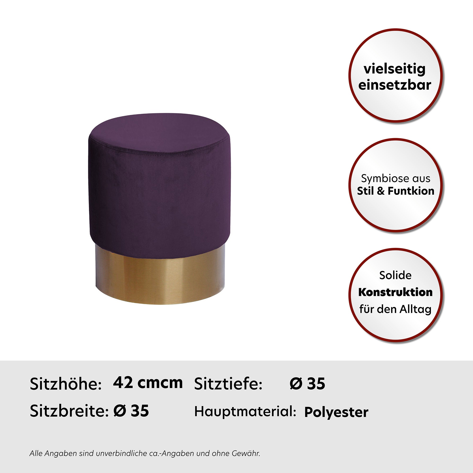 Kayoom Hocker »Nano 110, Hocker in stilvollem Design, runde Form, mit Fuß aus Metall«, (1 St.), Golz Akzente, mit pflegeleichtem Stoffbezug, runde Form