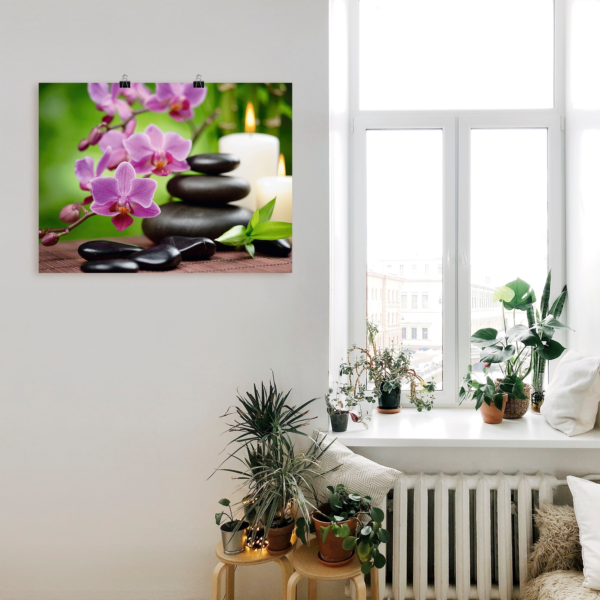 Artland Wandbild »Zen Basaltsteine und Bambus auf Holz«, Zen, (1 St.), als Alubild, Outdoorbild, Leinwandbild, Poster, Wandaufkleber