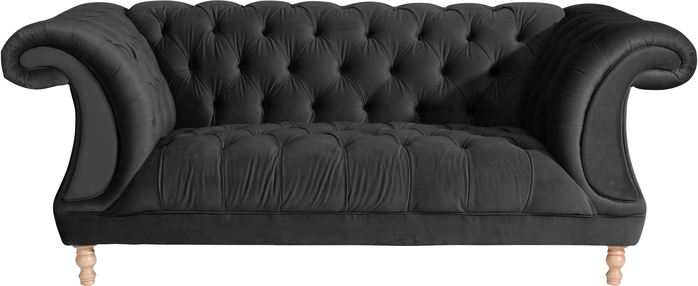 Max Winzer Chesterfield-Sofa "Isabelle", mit Knopfheftung & gedrechselten Füßen in Buche natur, Breite 200 cm