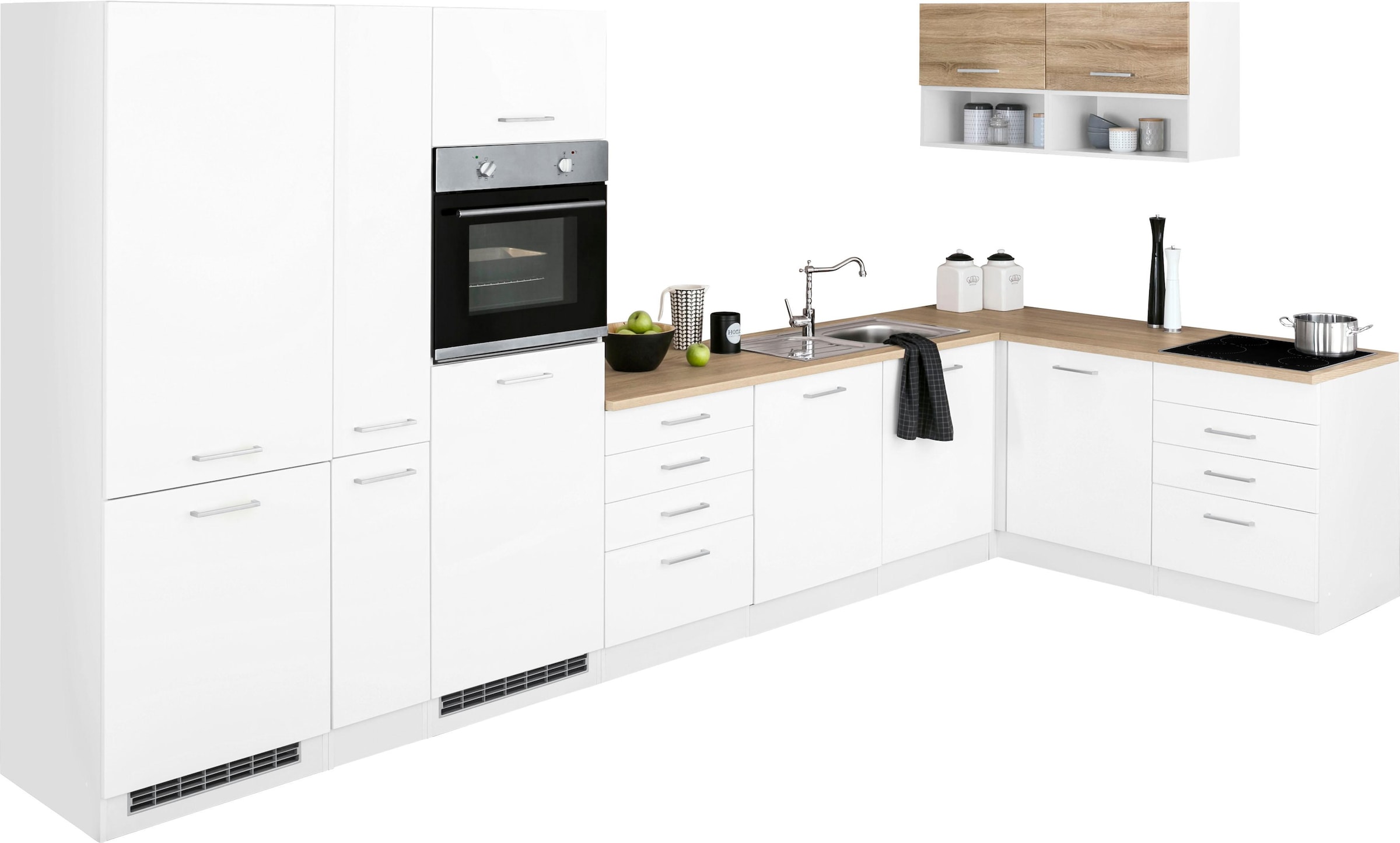HELD MÖBEL Winkelküche "Visby", ohne E-Geräte, 390x180 cm, für Kühl/Gefrierkombi und Geschirrspüler