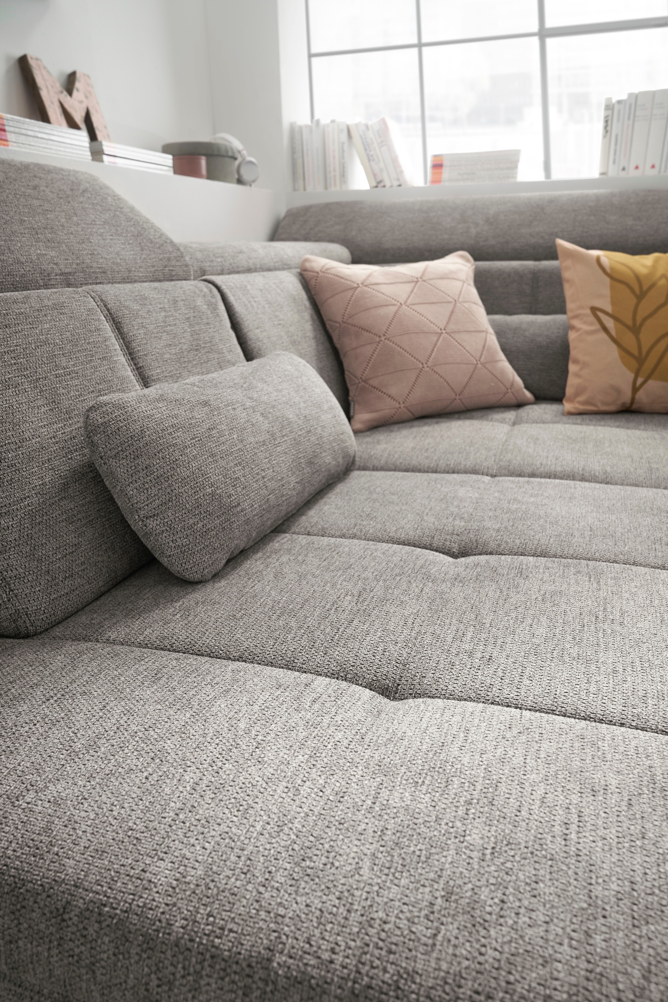 set one by Musterring Ecksofa »SO 3400 Sitzhöhe 47cm oder 49cm, Sitztiefe verstellbar, B/T 317/220 cm«, Kaltschaumpolsterung, Flachgewebe, whlw. mit Funktionen, Sitzhöhe 47