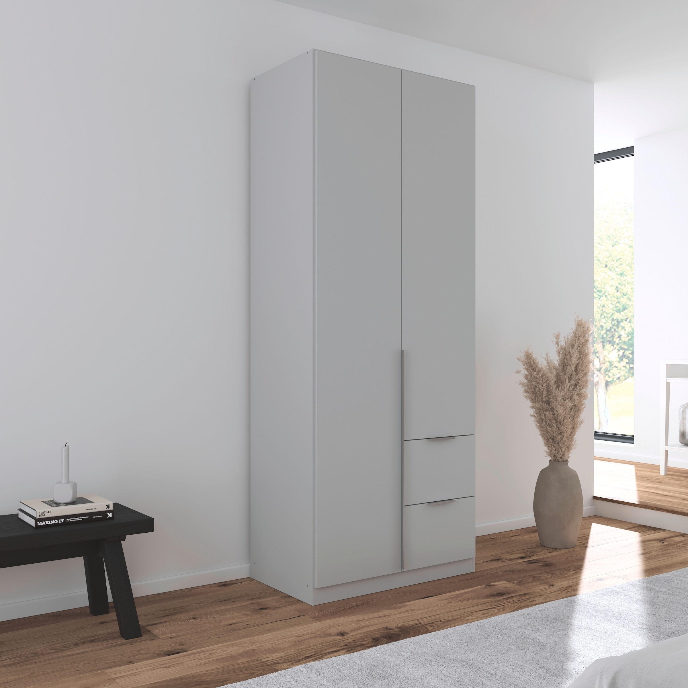 rauch Drehtürenschrank »Kleiderschrank Schrank Garderobe AGORDO mit Dekor- oder Hochglanzfront«, (in zwei Griff-Farben mit Dekor- oder Hochglanzfront), mit Außenschubkästen, in 6 Breiten und 2 Höhen MADE IN GERMANY