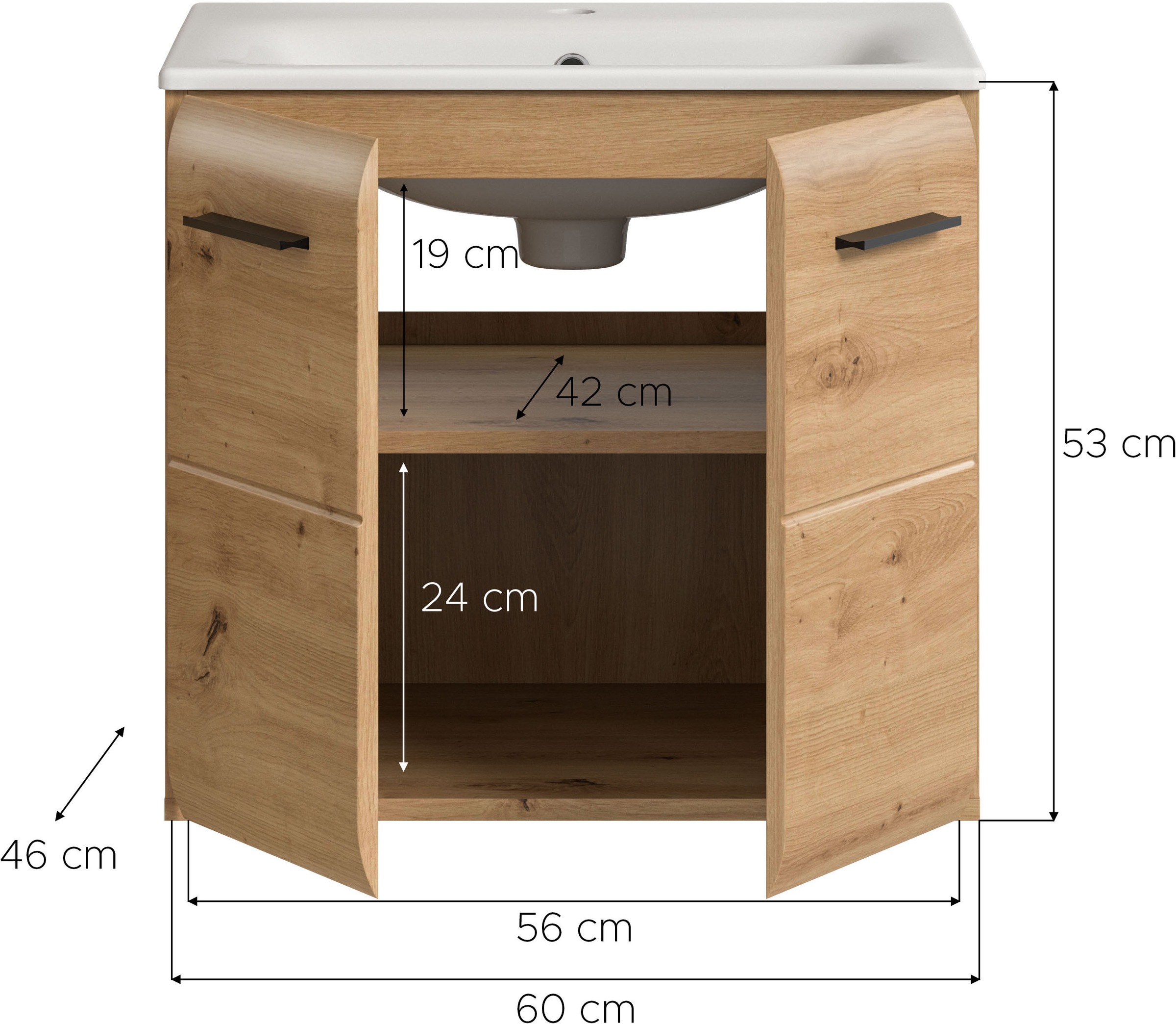 INOSIGN Waschbeckenunterschrank, (2 St.), Florenz, Waschtisch inkl. Waschbecken, Artisan Oak NB, 60 cm breit